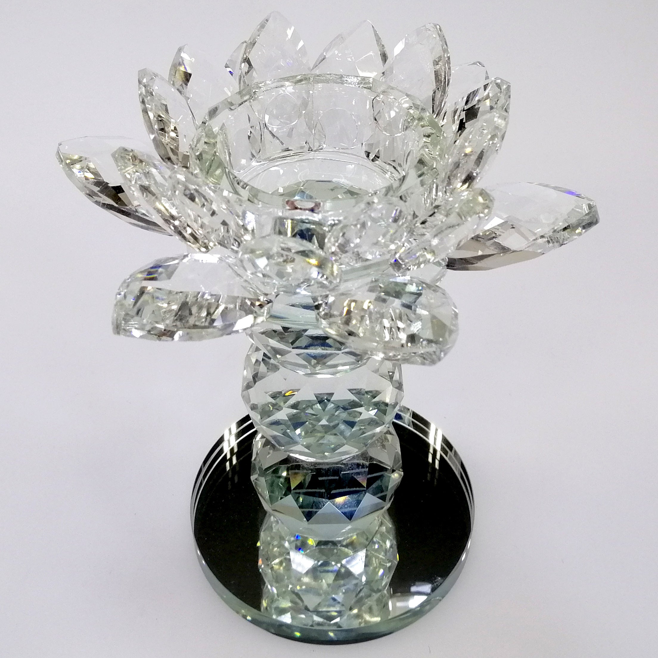 Clear Glass Flower Candle Holder - 15cm