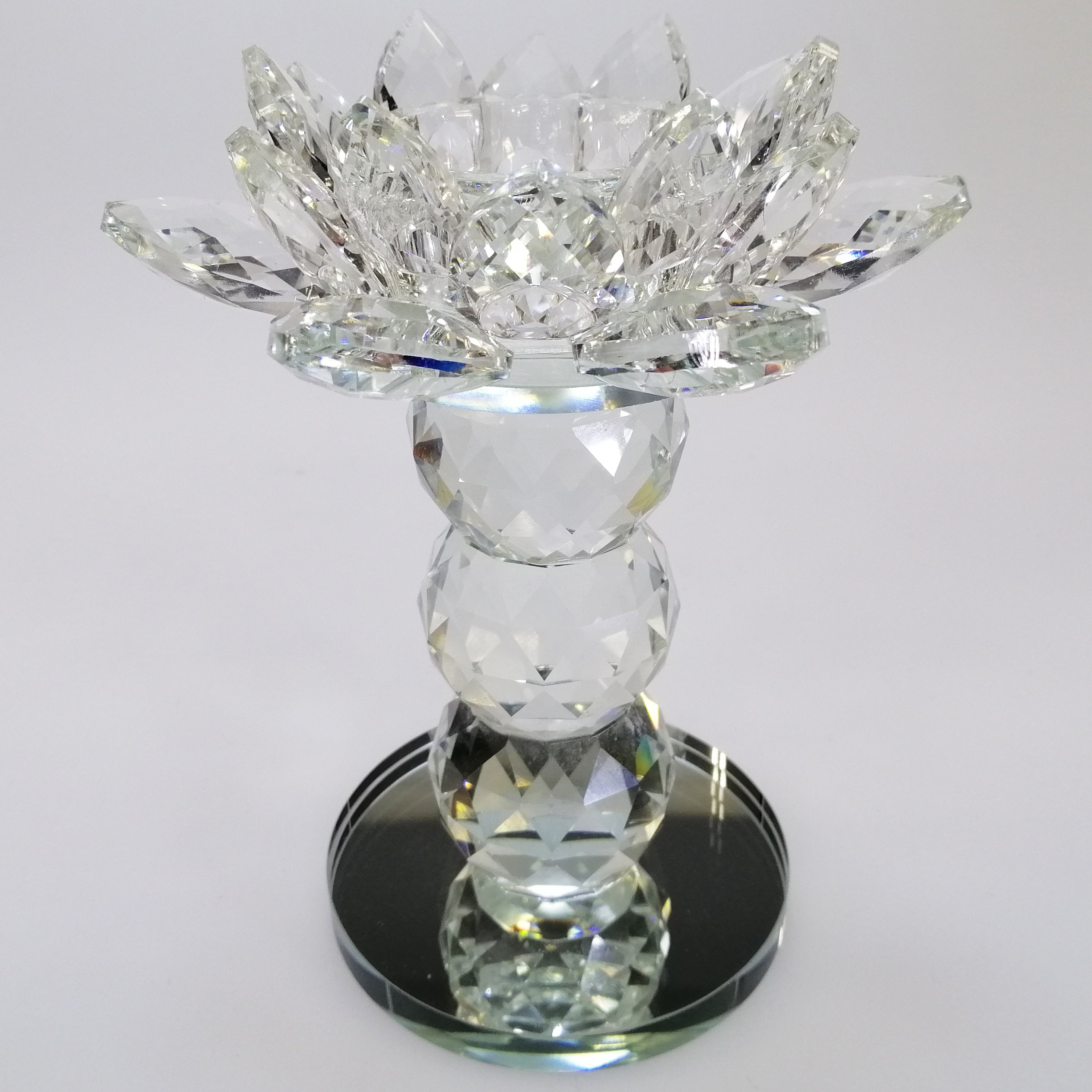 Clear Glass Flower Candle Holder - 15cm