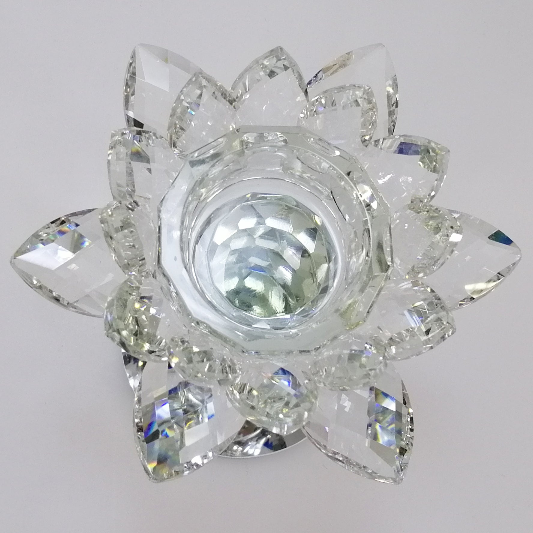 Clear Glass Flower Candle Holder - 15cm