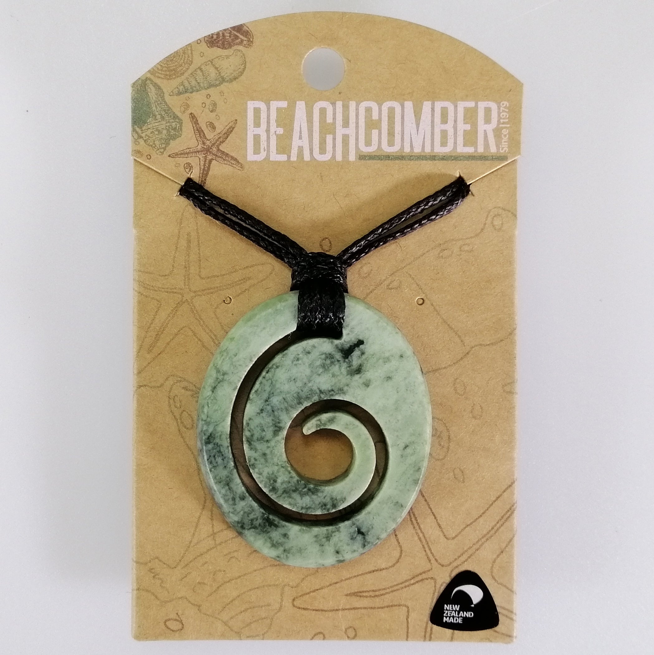 Pounamu (NZ Greenstone) Pendant - Oval Koru - Beachcomber Range