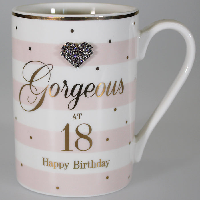Gorgeous at 18 'Happy Birthday' Mug with Diamante Heart