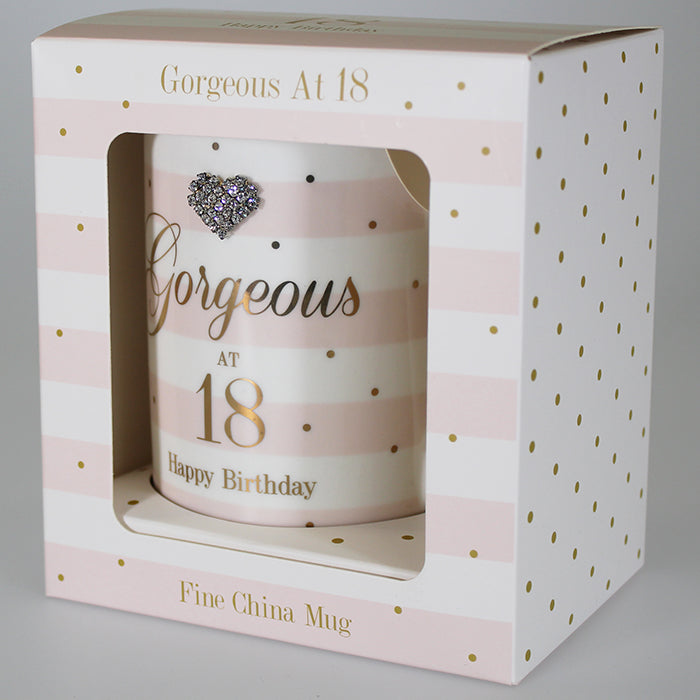 Gorgeous at 18 'Happy Birthday' Mug with Diamante Heart