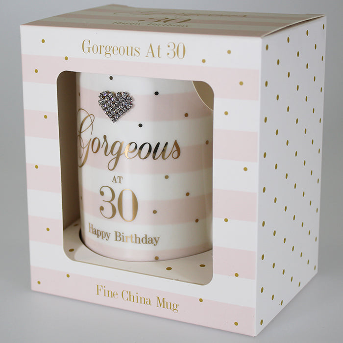 Gorgeous at 30 'Happy Birthday' Mug with Diamante Heart