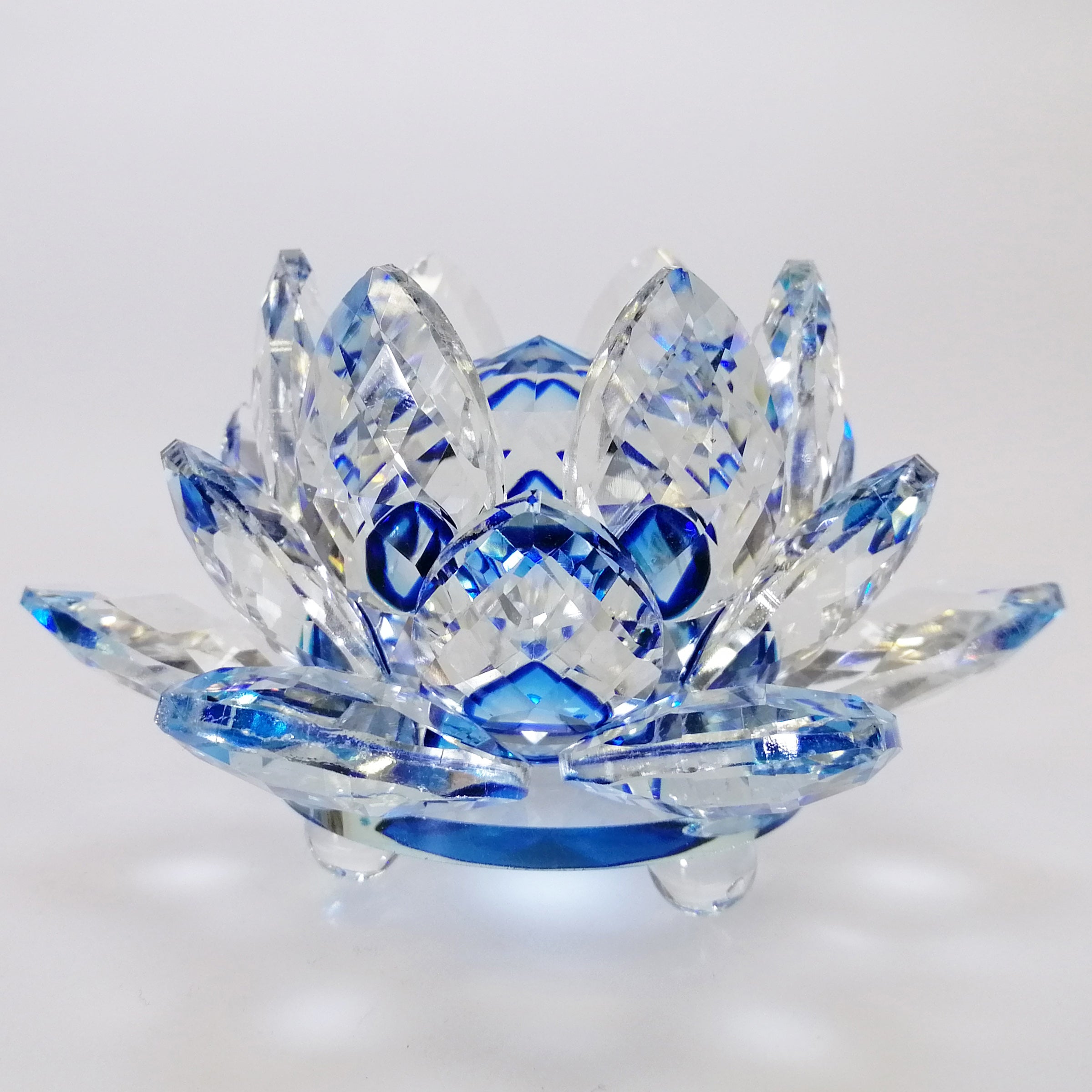 Clear Lotus with Blue Glass Orb