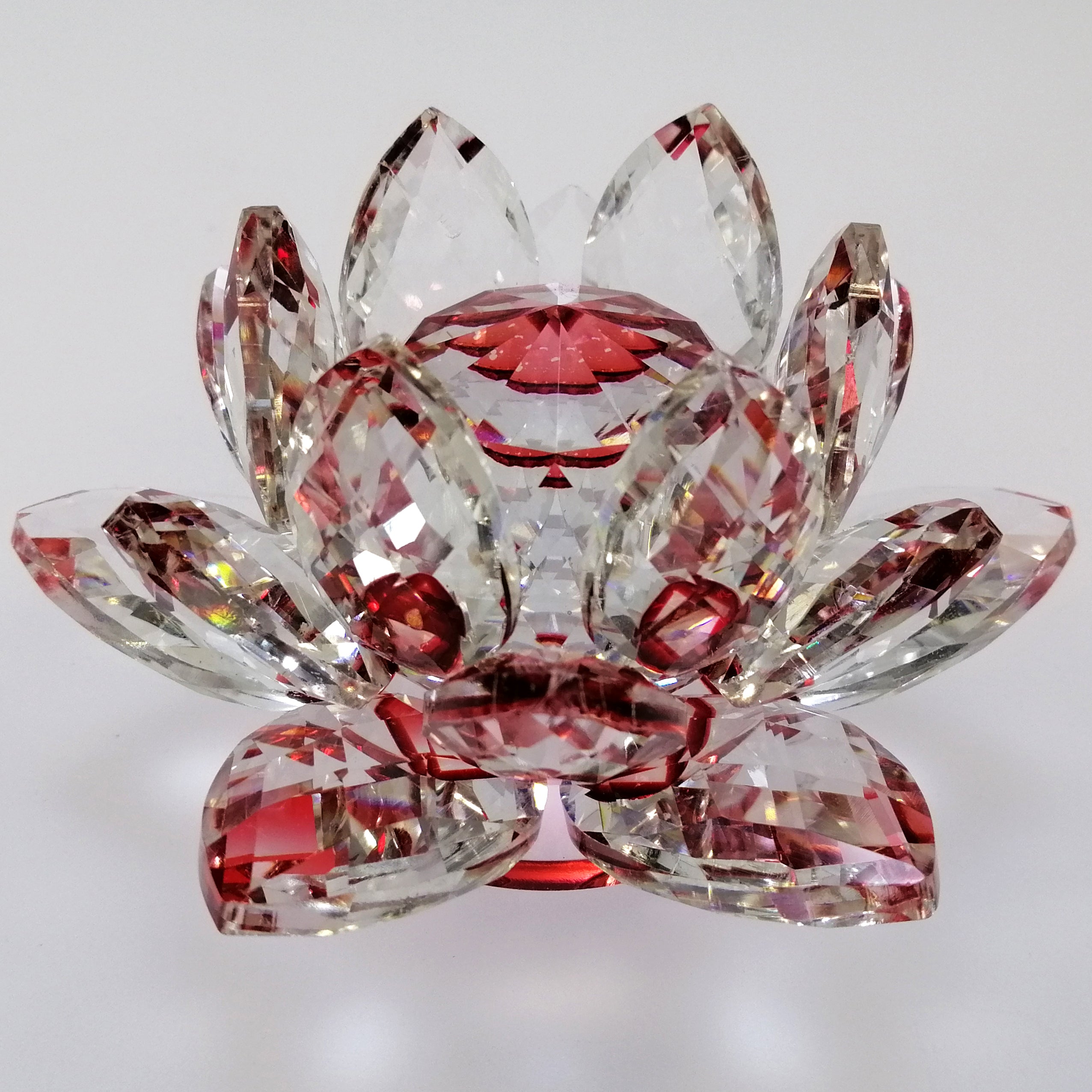 Clear Lotus with Red Glass Orb