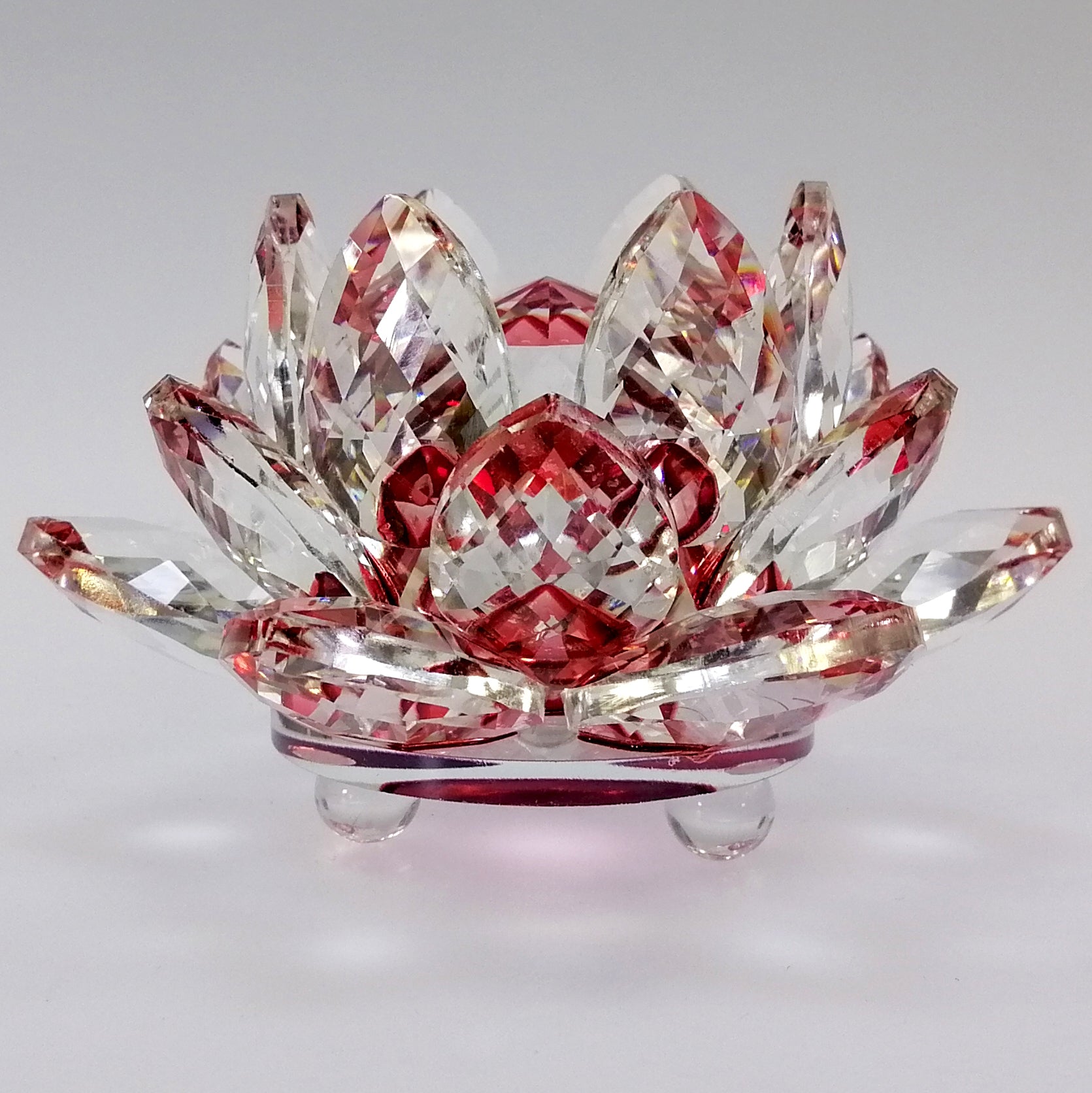 Clear Lotus with Red Glass Orb