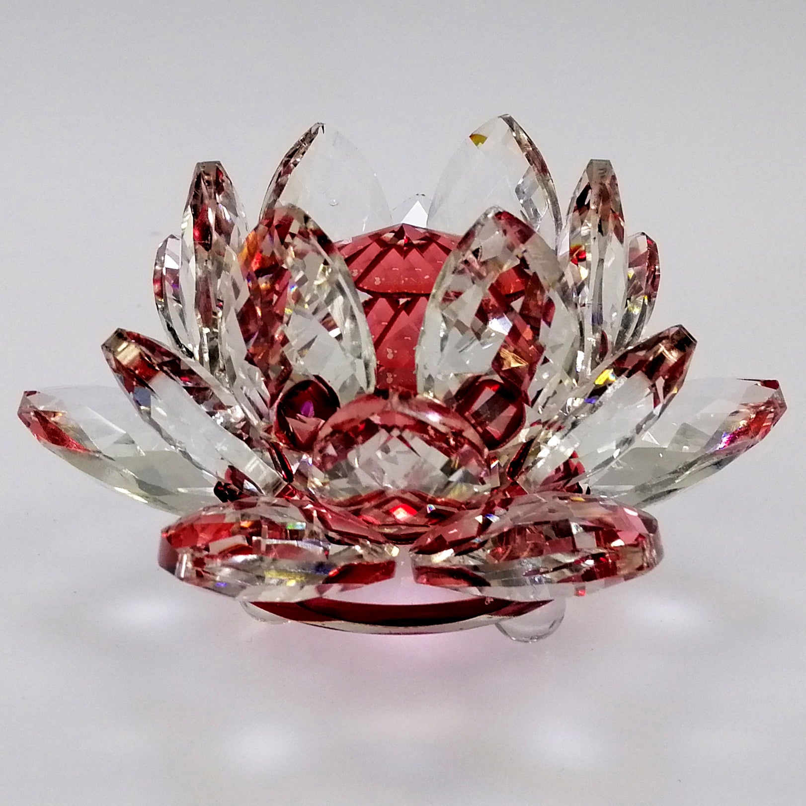 Clear Lotus with Red Glass Orb