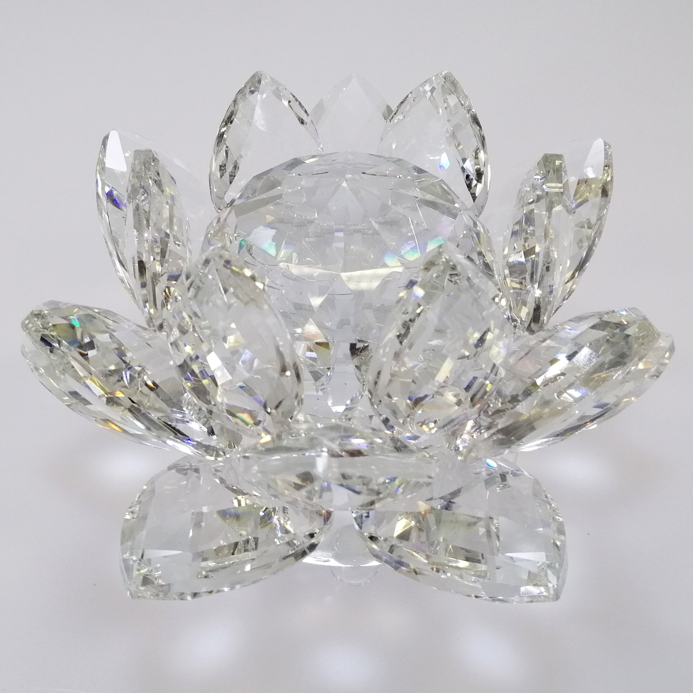 Clear Cut Glass Lotus with Glass Orb - Medium