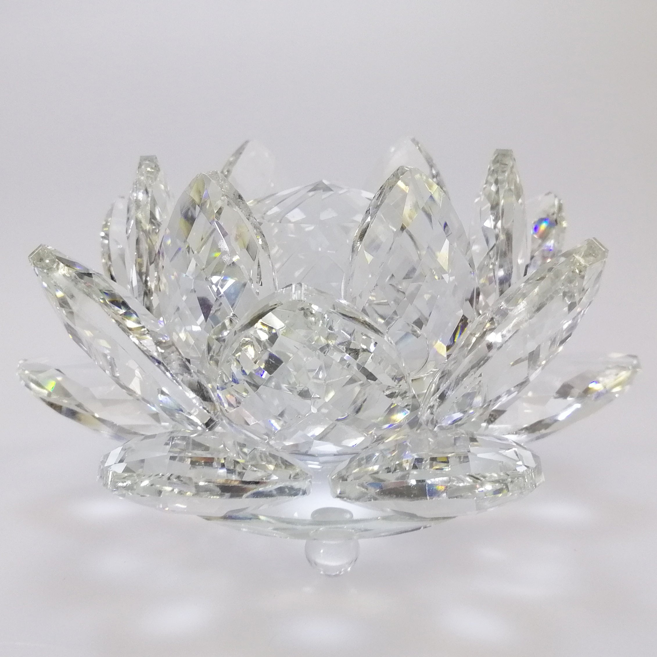 Clear Cut Glass Lotus with Glass Orb - Medium