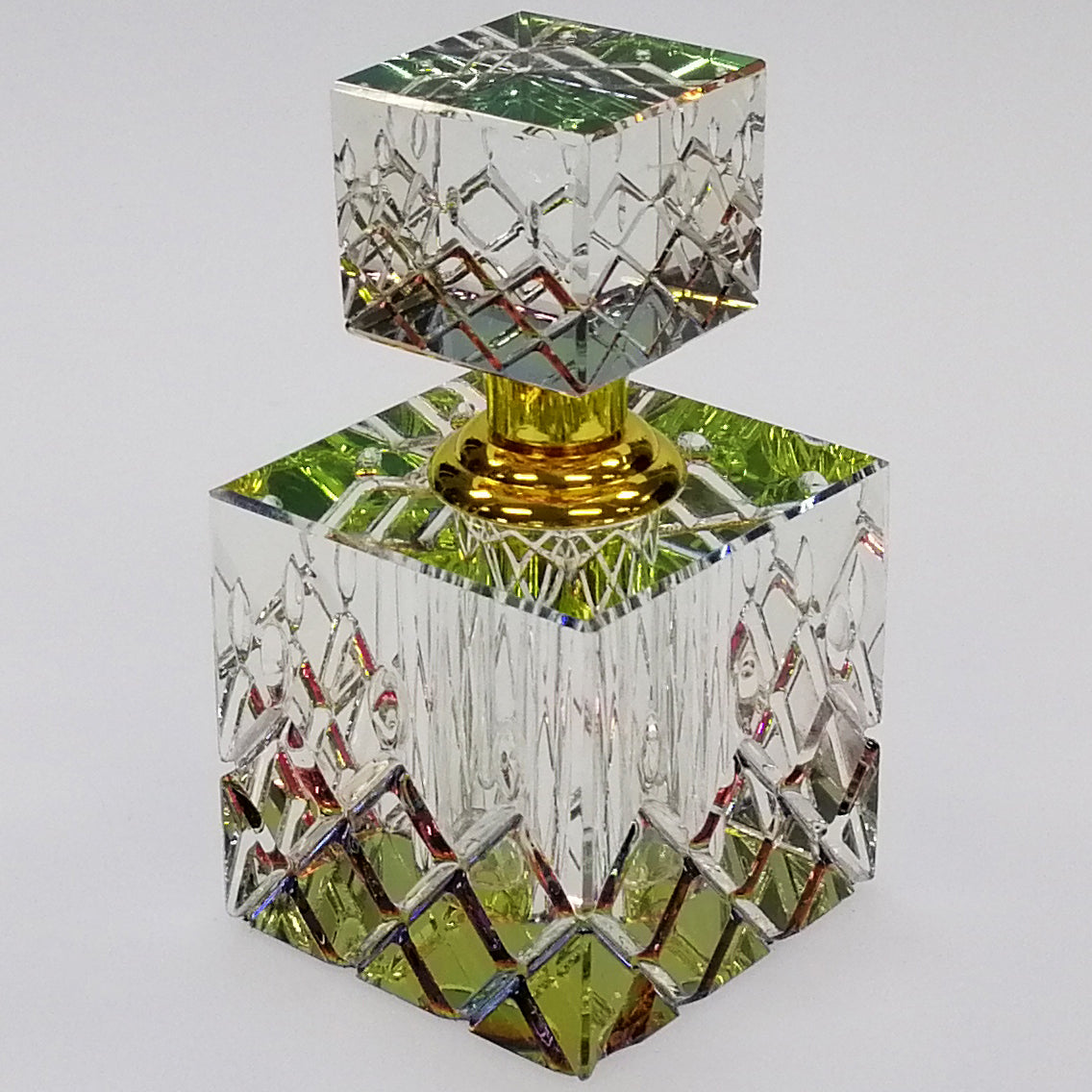 Coloured Cut Glass Cube Perfume Bottle