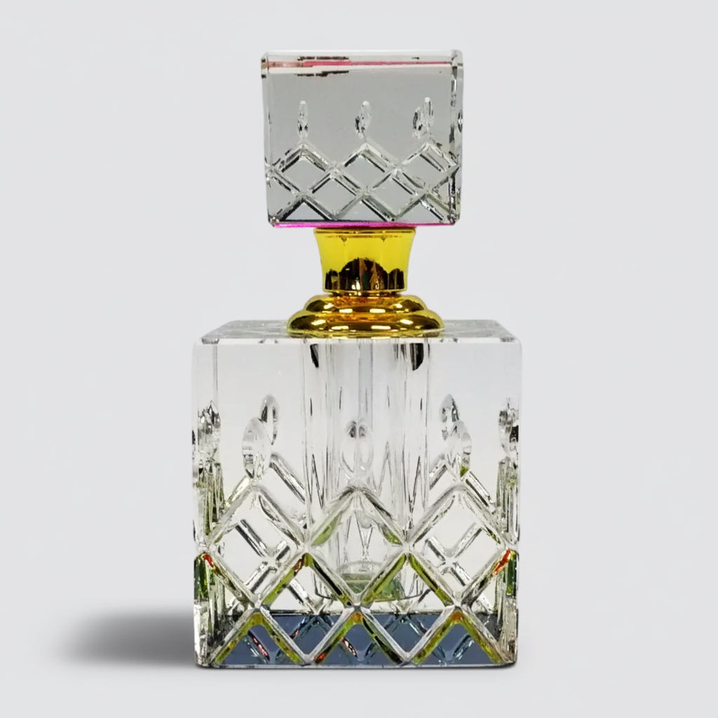 Coloured Cut Glass Cube Perfume Bottle