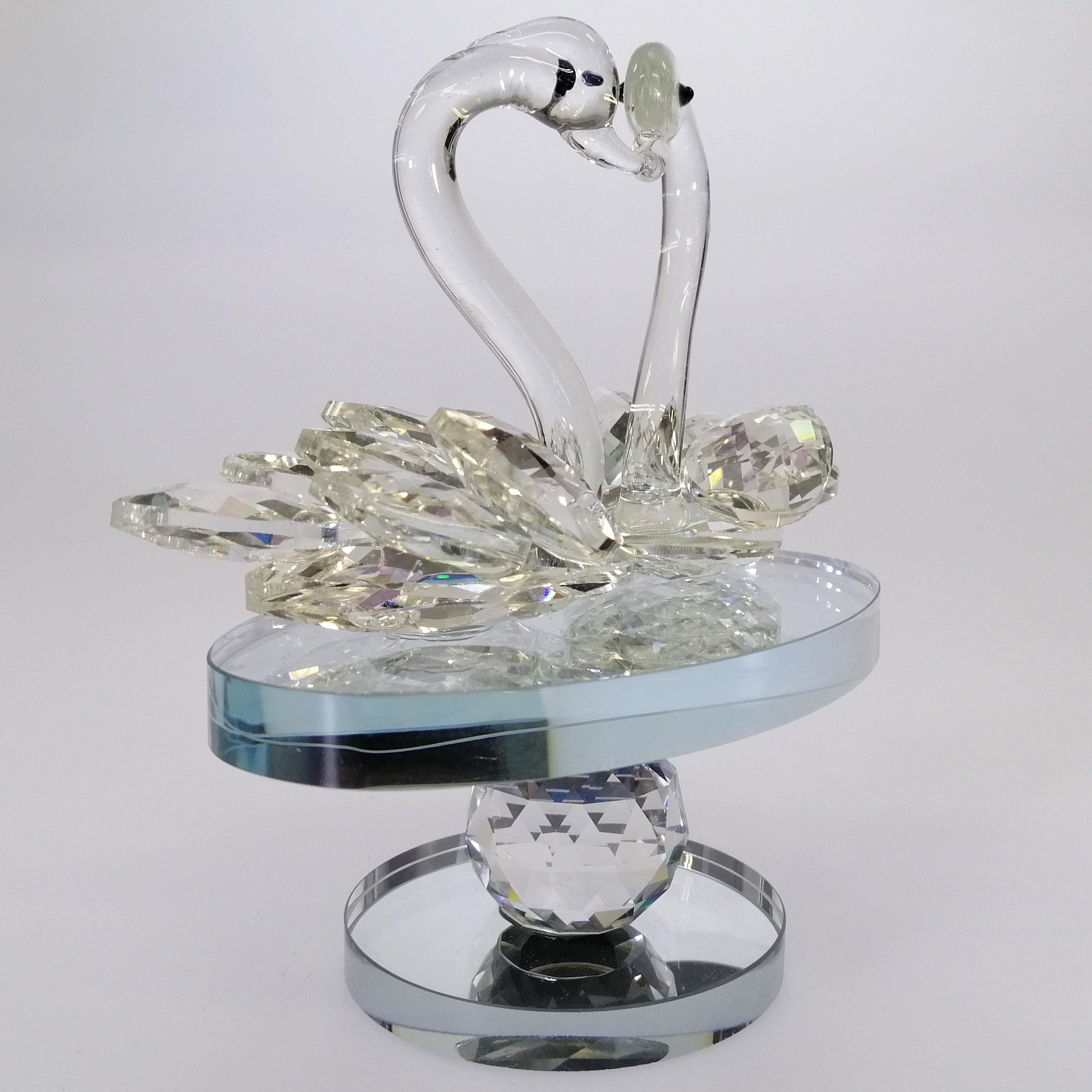 Cut Glass Swans on Turnable Mirror Base