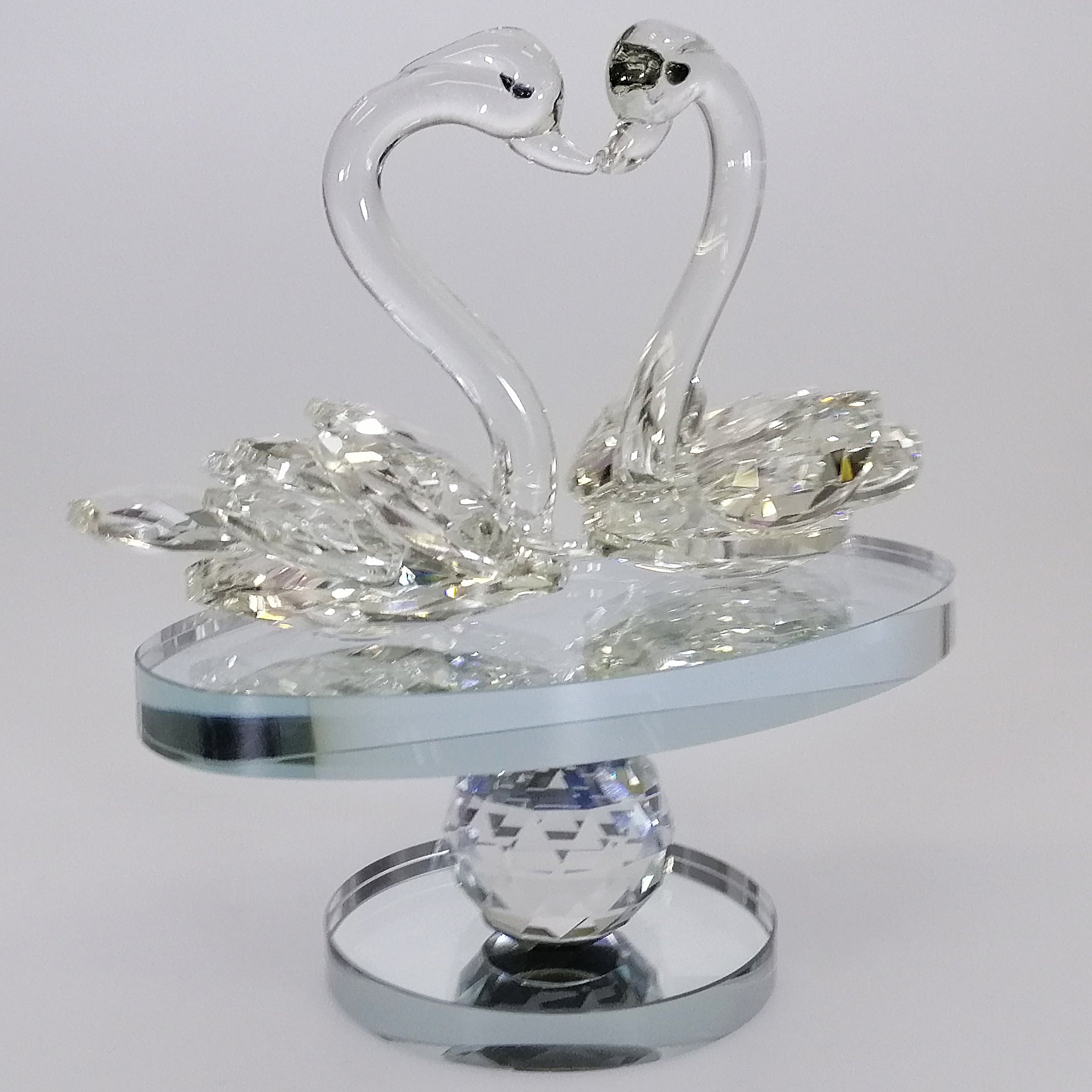 Cut Glass Swans on Turnable Mirror Base