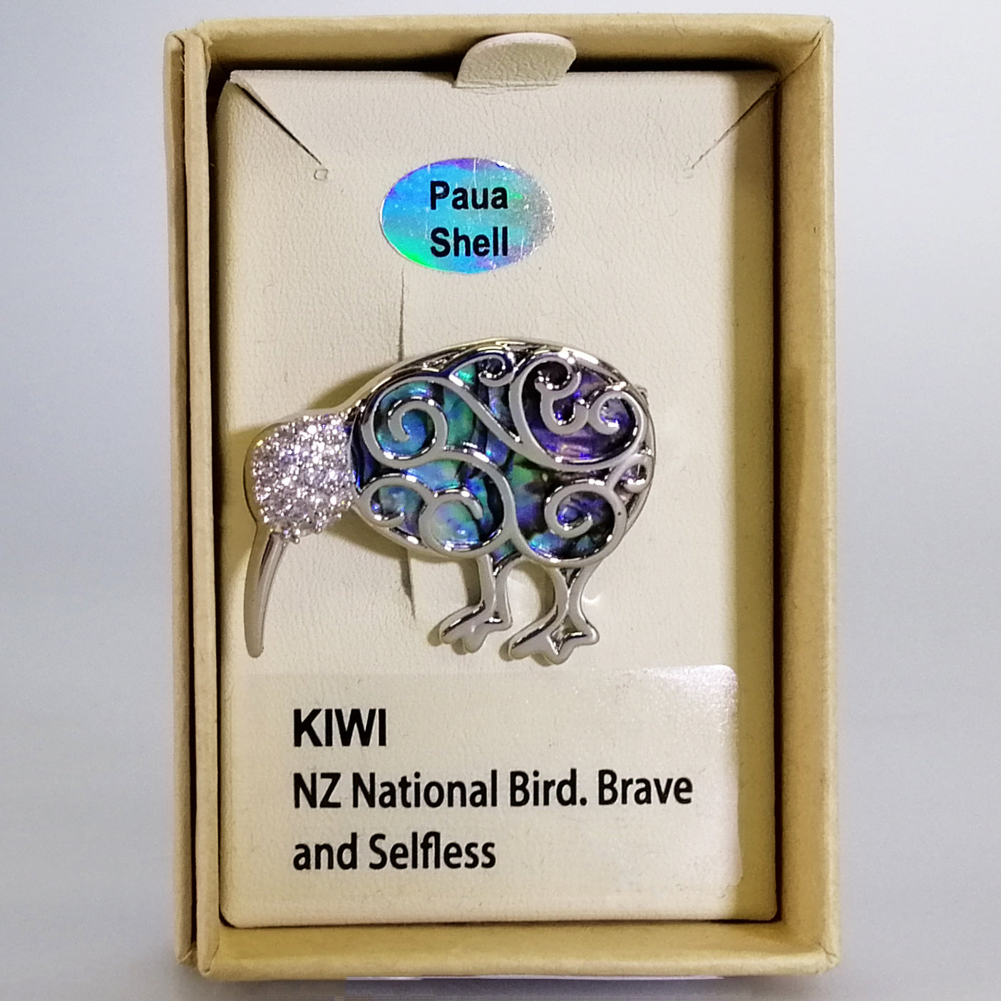 Kiwicraft - Rhodium Paua Kiwi Brooch