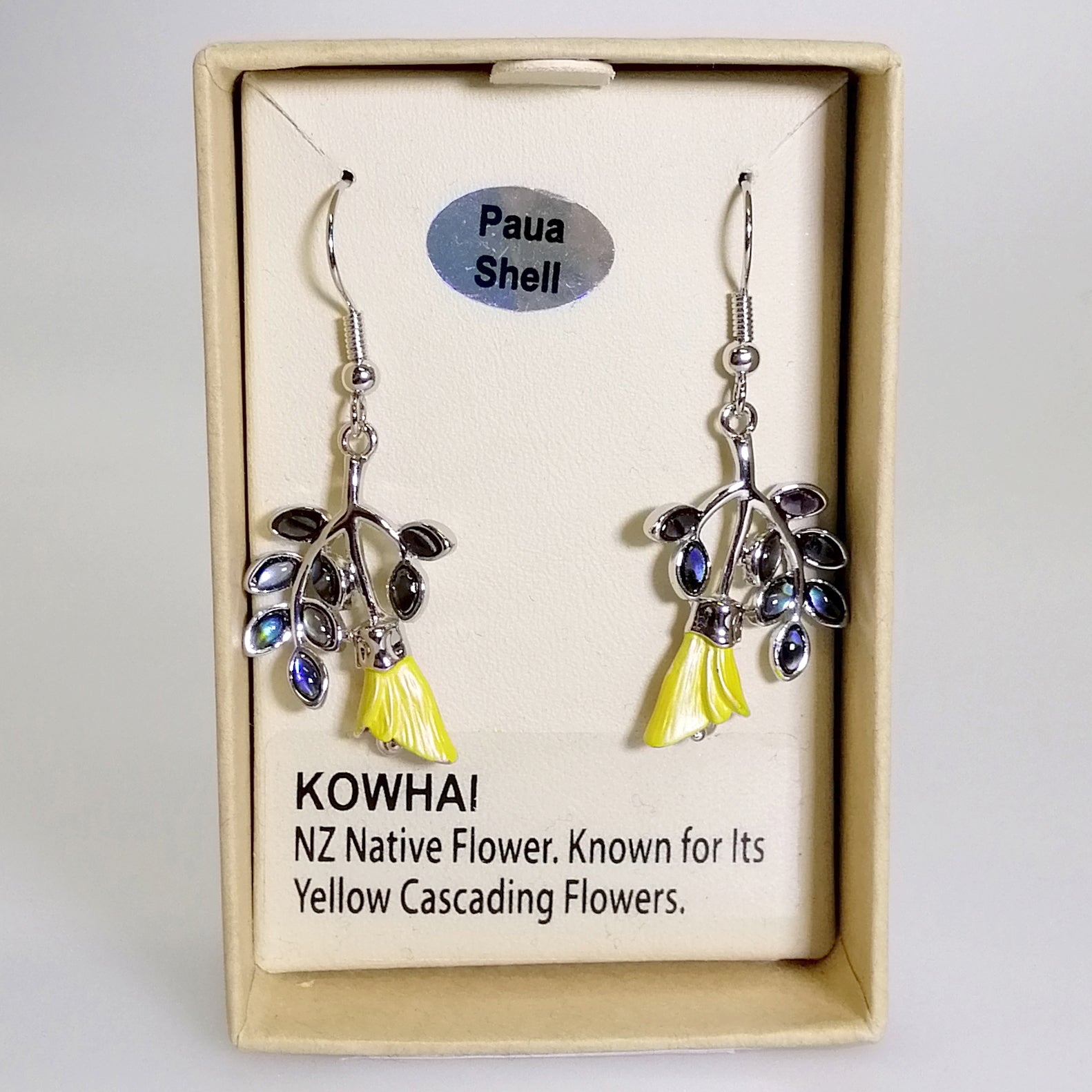 Kiwicraft - Kowhai with Paua Earrings