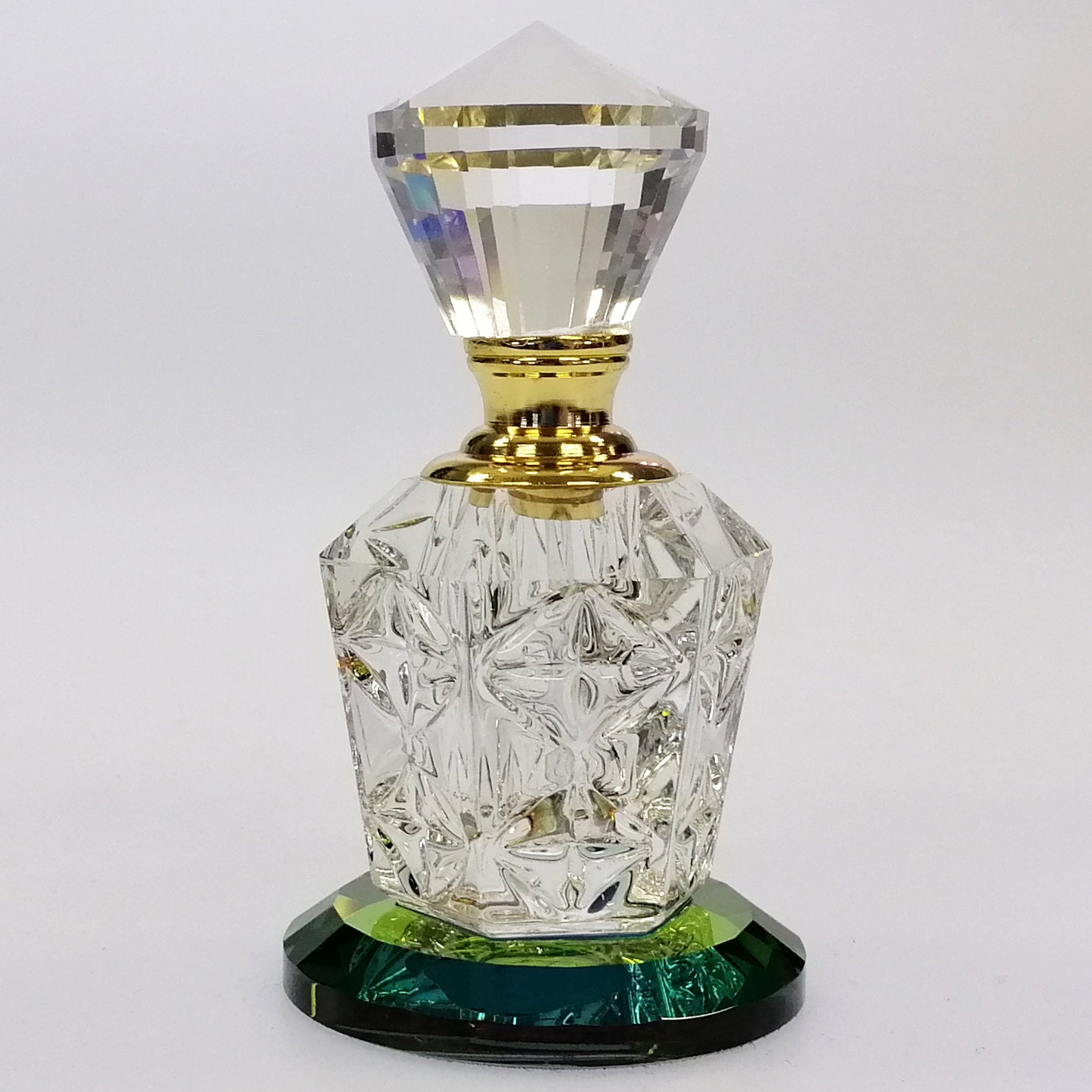 Iridescent Cut Glass Triangular Perfume Bottle