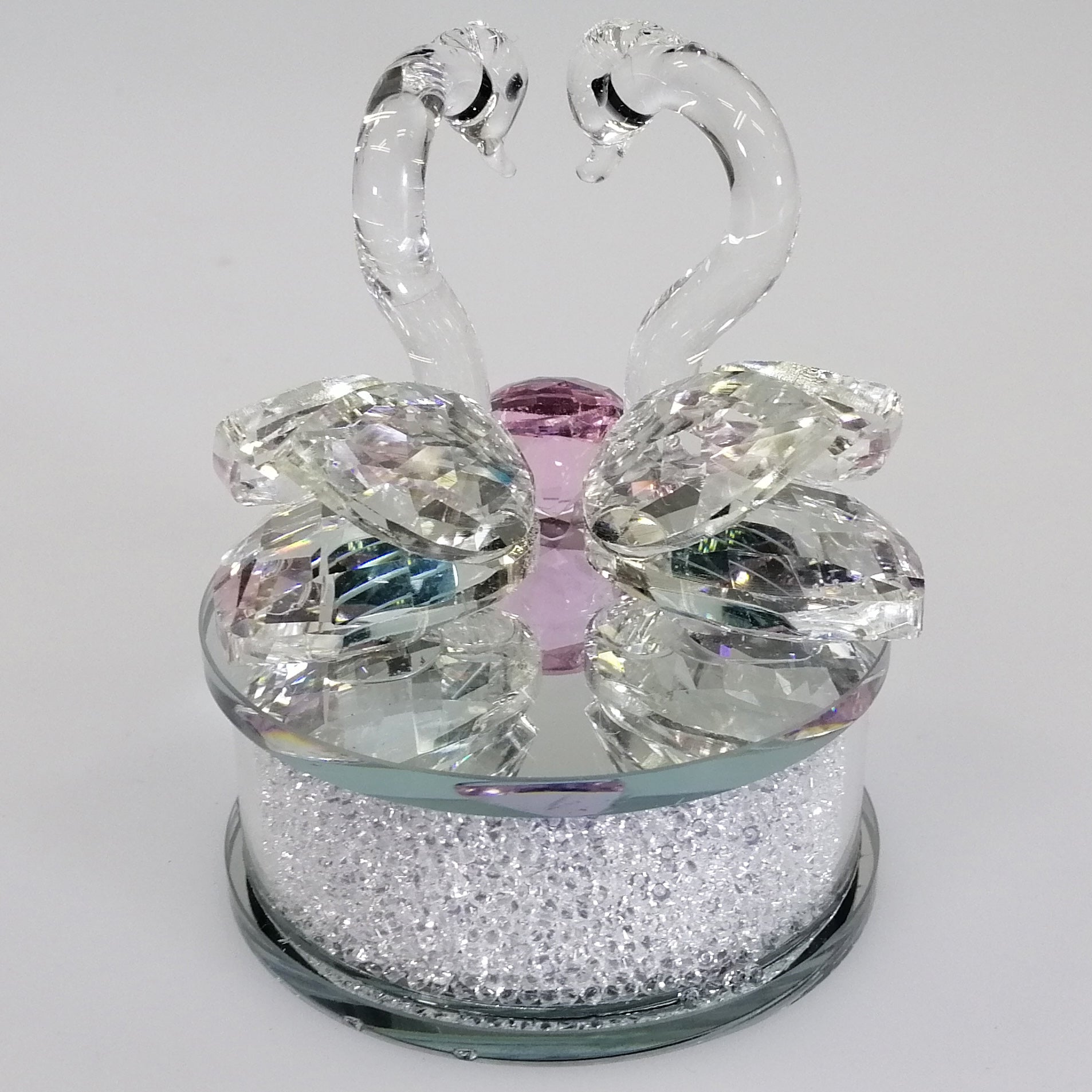 Cut Glass Swans with Pink Diamond on Sparkly Base