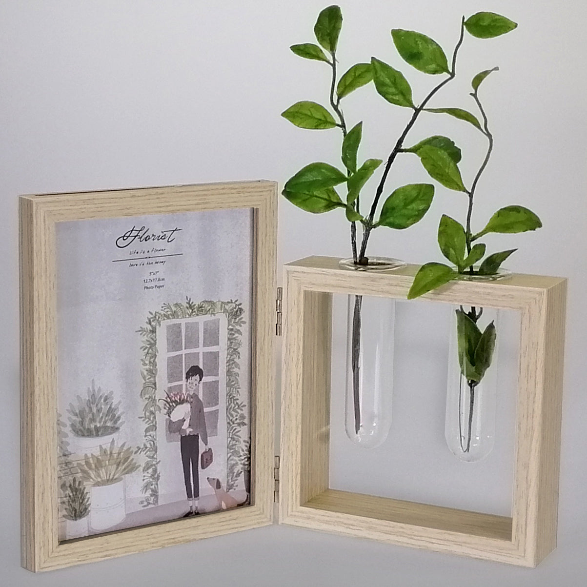 Light Hinged Photo Frame with Tube Vases - 5"x 7"