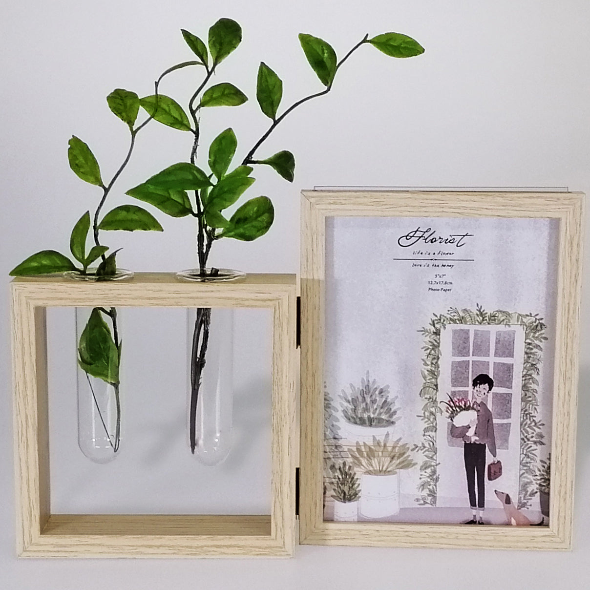 Light Hinged Photo Frame with Tube Vases - 5"x 7"