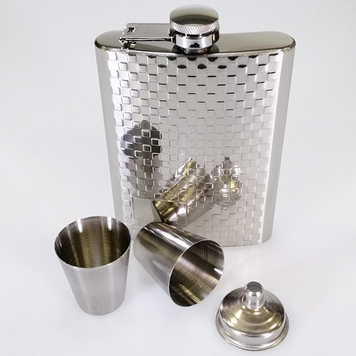 Stainless Steel Hip Flask - Weave Pattern - 235mL