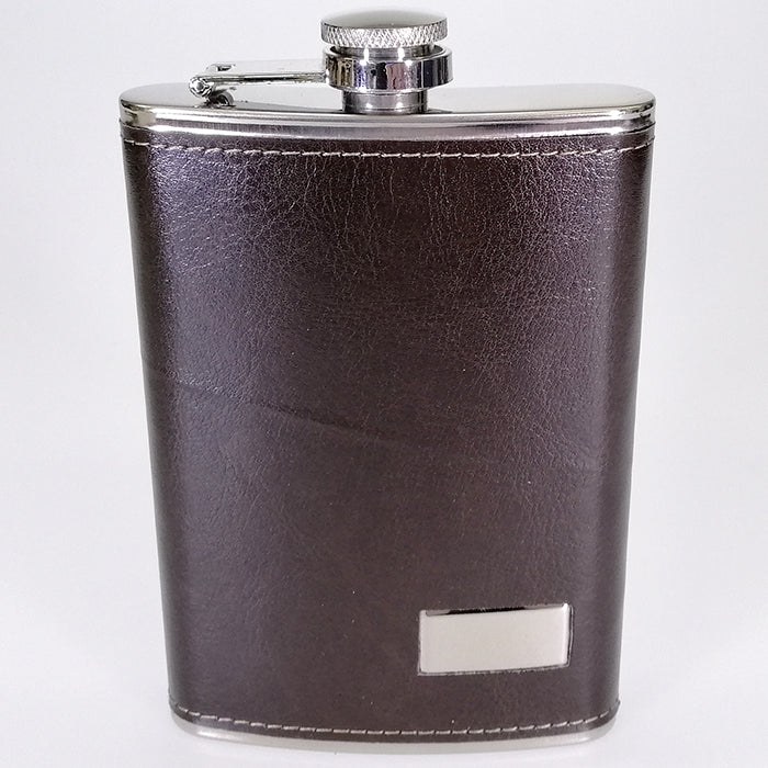 Stainless Steel Hip Flask - Faux Leather Cover - 265mL