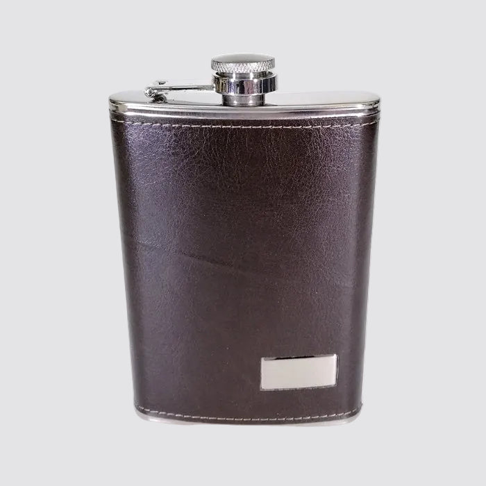 Stainless Steel Hip Flask - Faux Leather Cover - 265mL