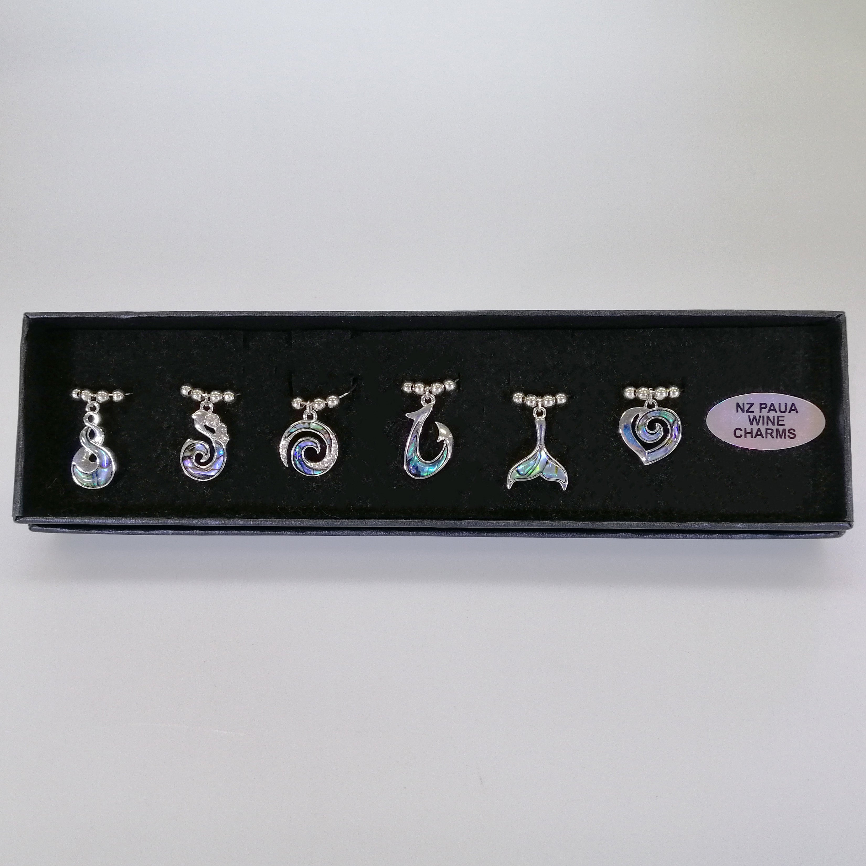 Paua Kiwiana Cultural Wine Charms - 6pc