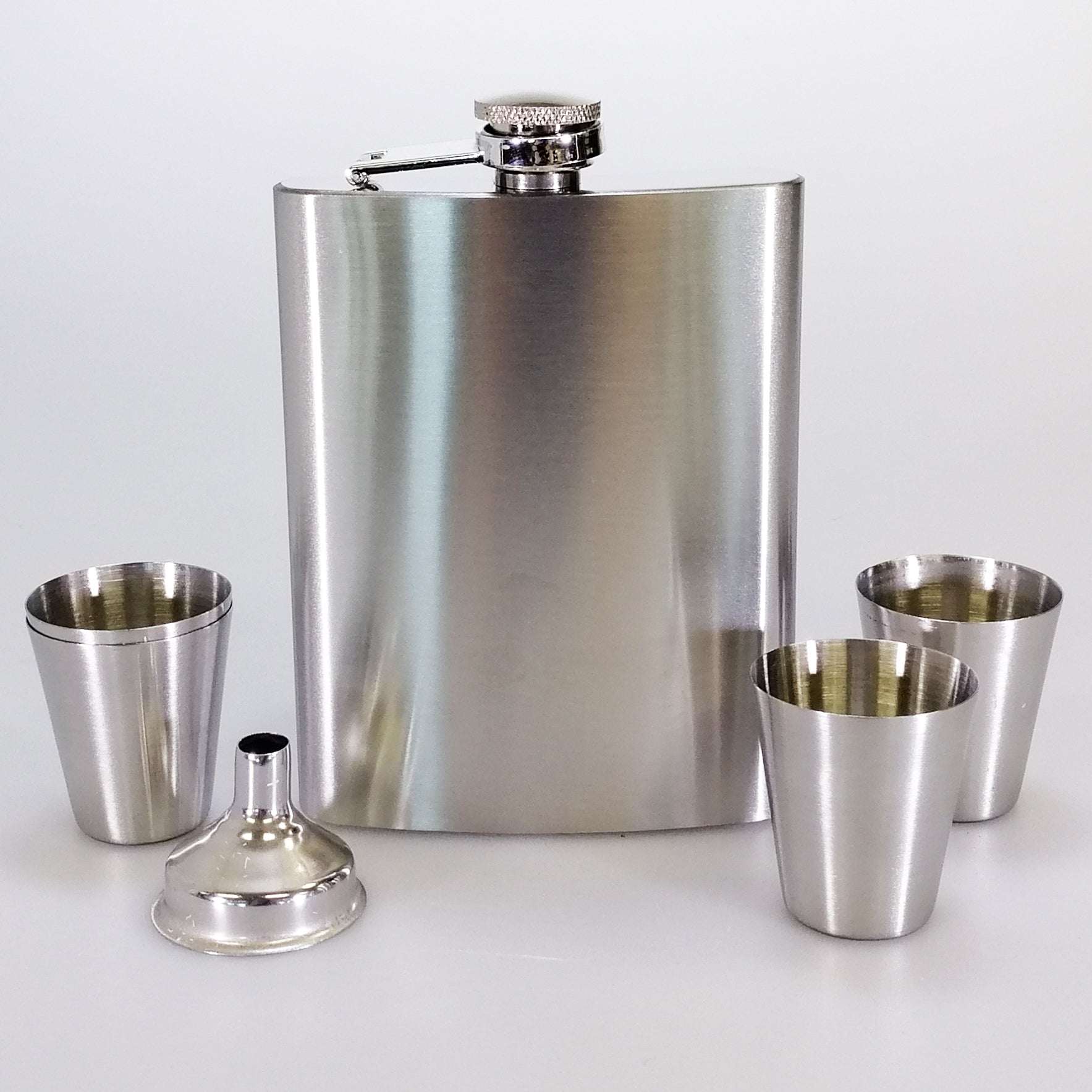 Stainless Steel Hip Flask & Shot Set - 250ml