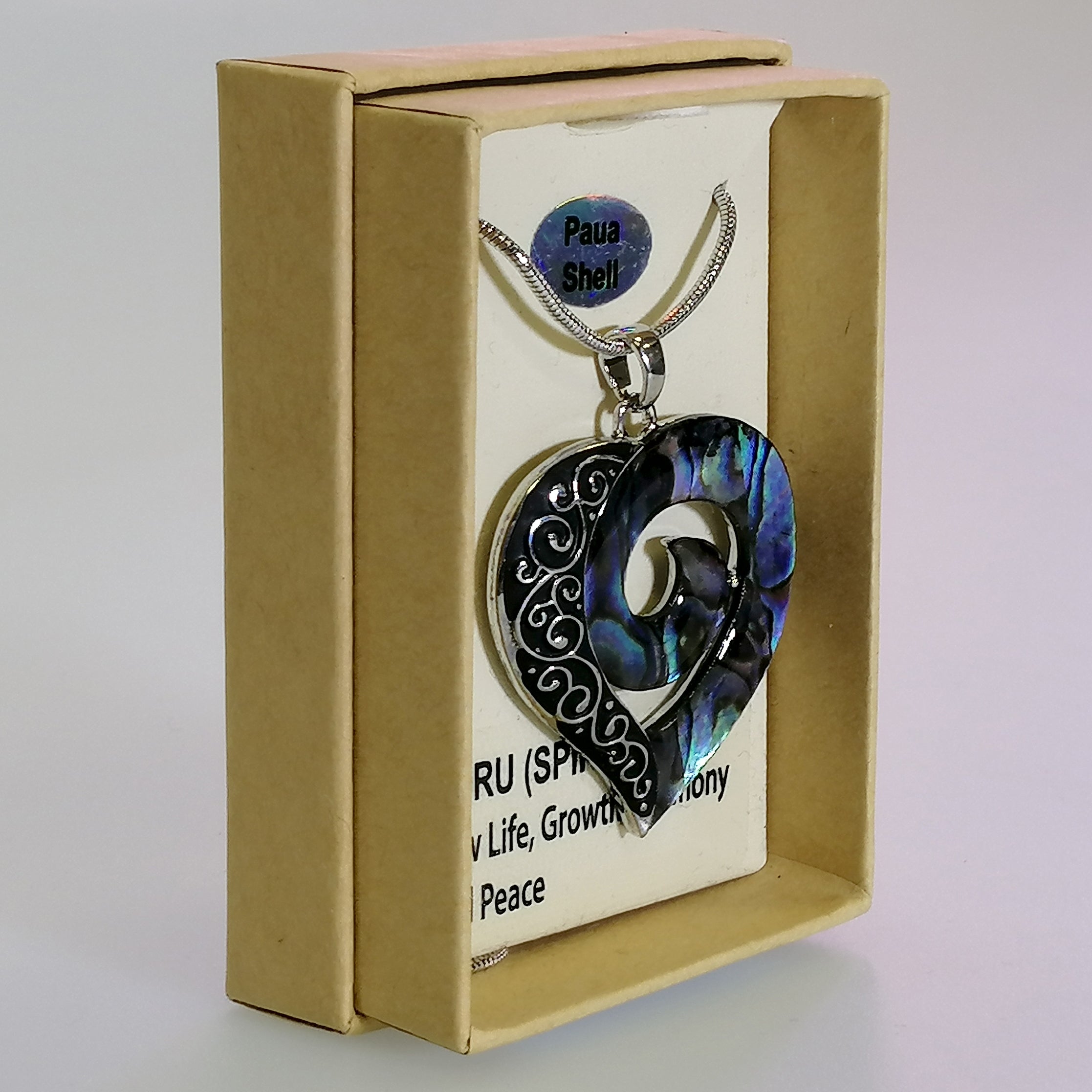 Kiwicraft - Paua Koru Heart Necklace