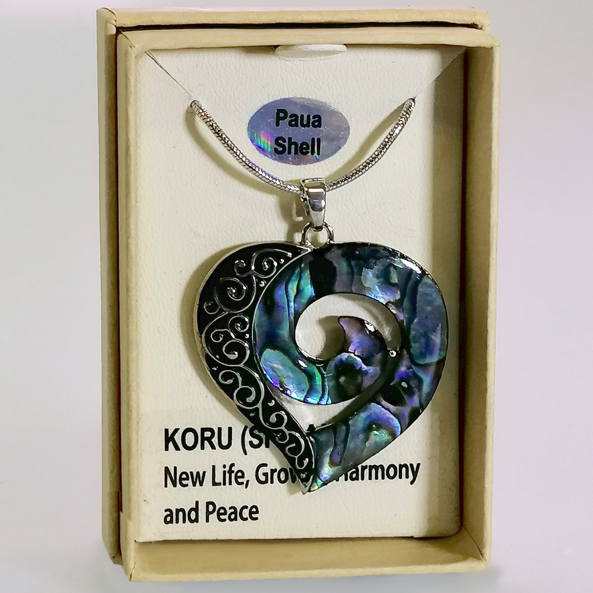 Kiwicraft - Paua Koru Heart Necklace