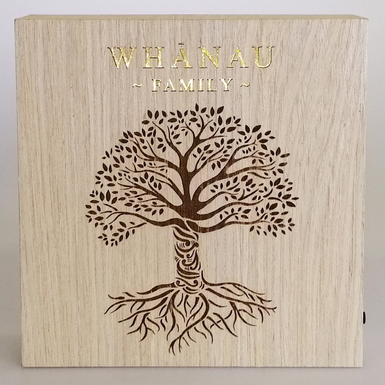 LED Kiwiana Block - 'Whanau - Family - Tree Roots'