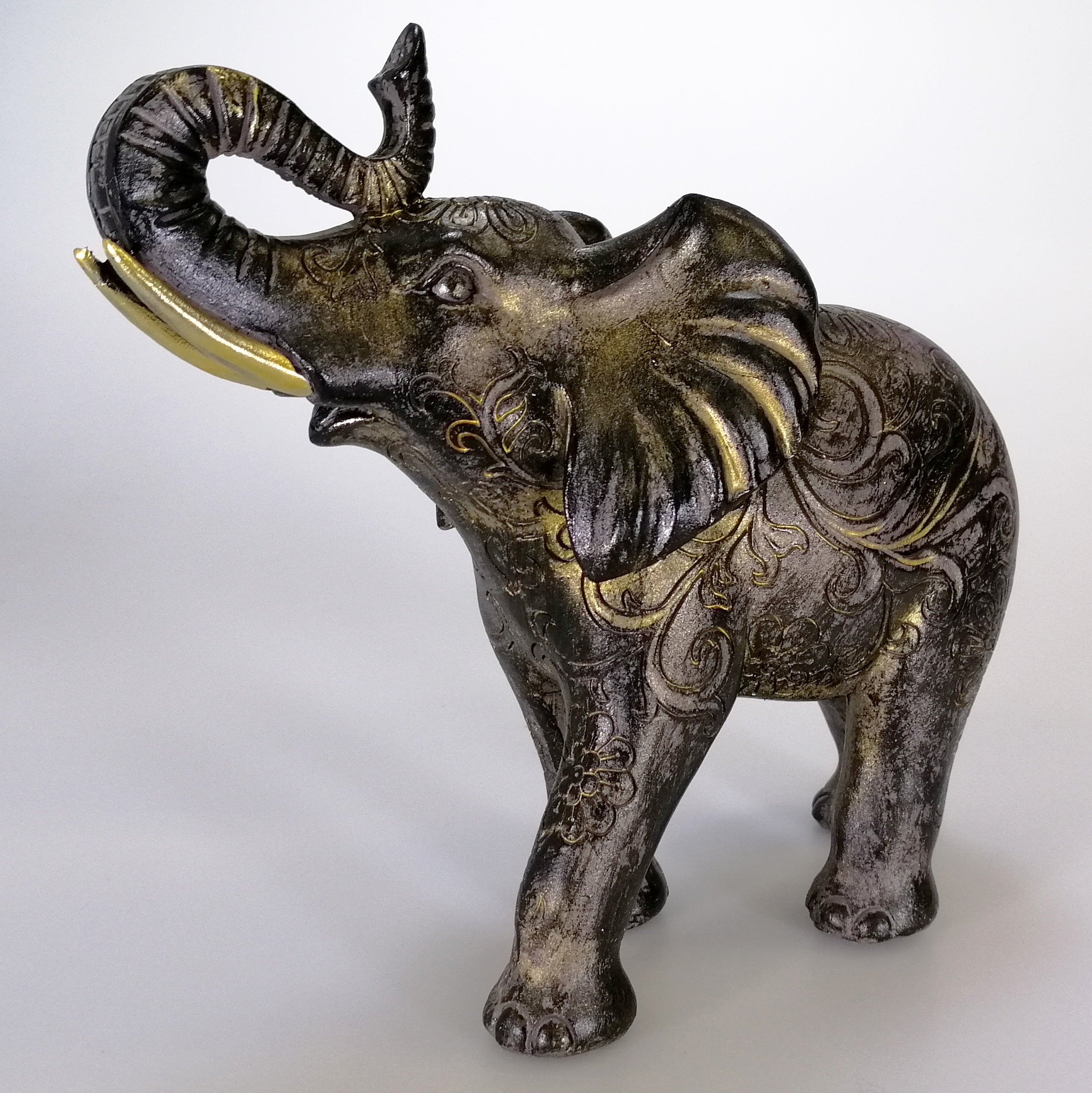 Resin Elephant Painted Black & Gold - 21cm