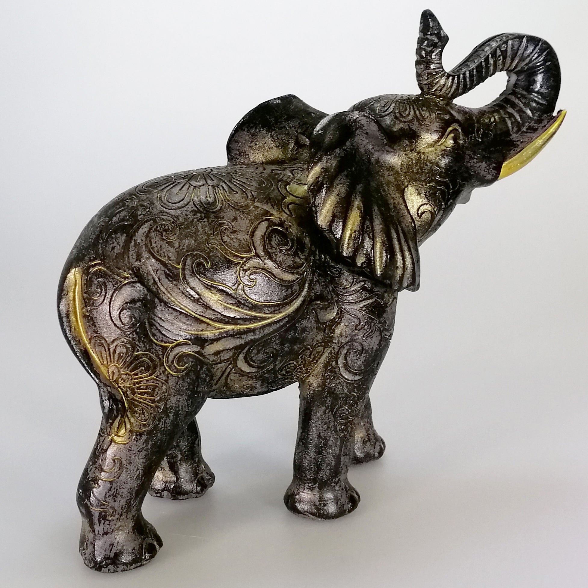 Resin Elephant Painted Black & Gold - 21cm