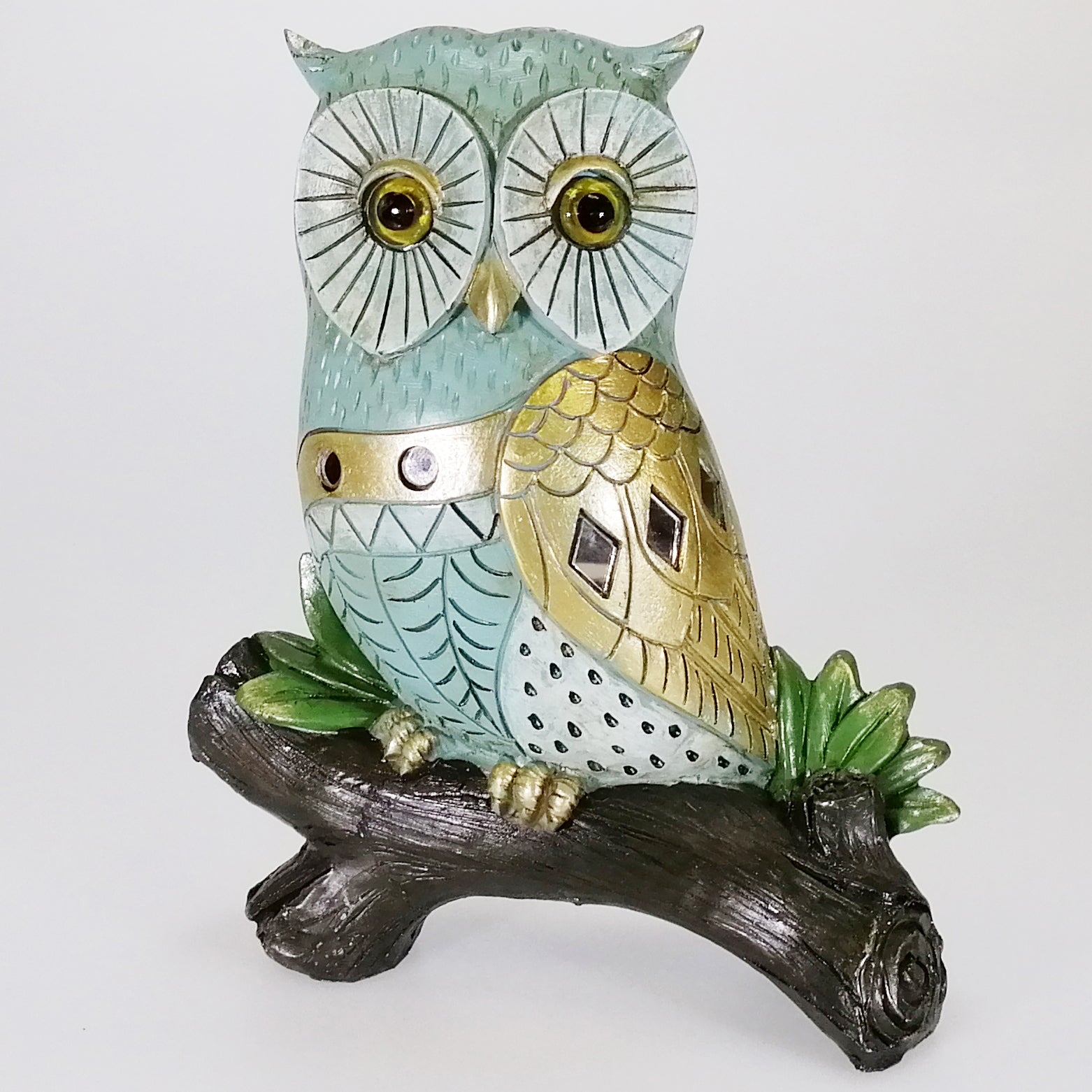 Deco Owl on Branch - Blue & Gold