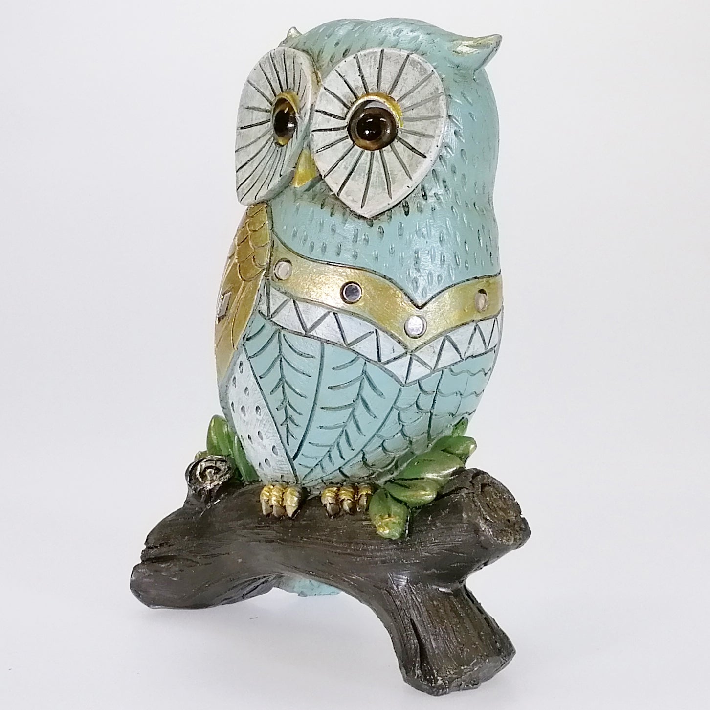 Deco Owl on Branch - Blue & Gold - Medium