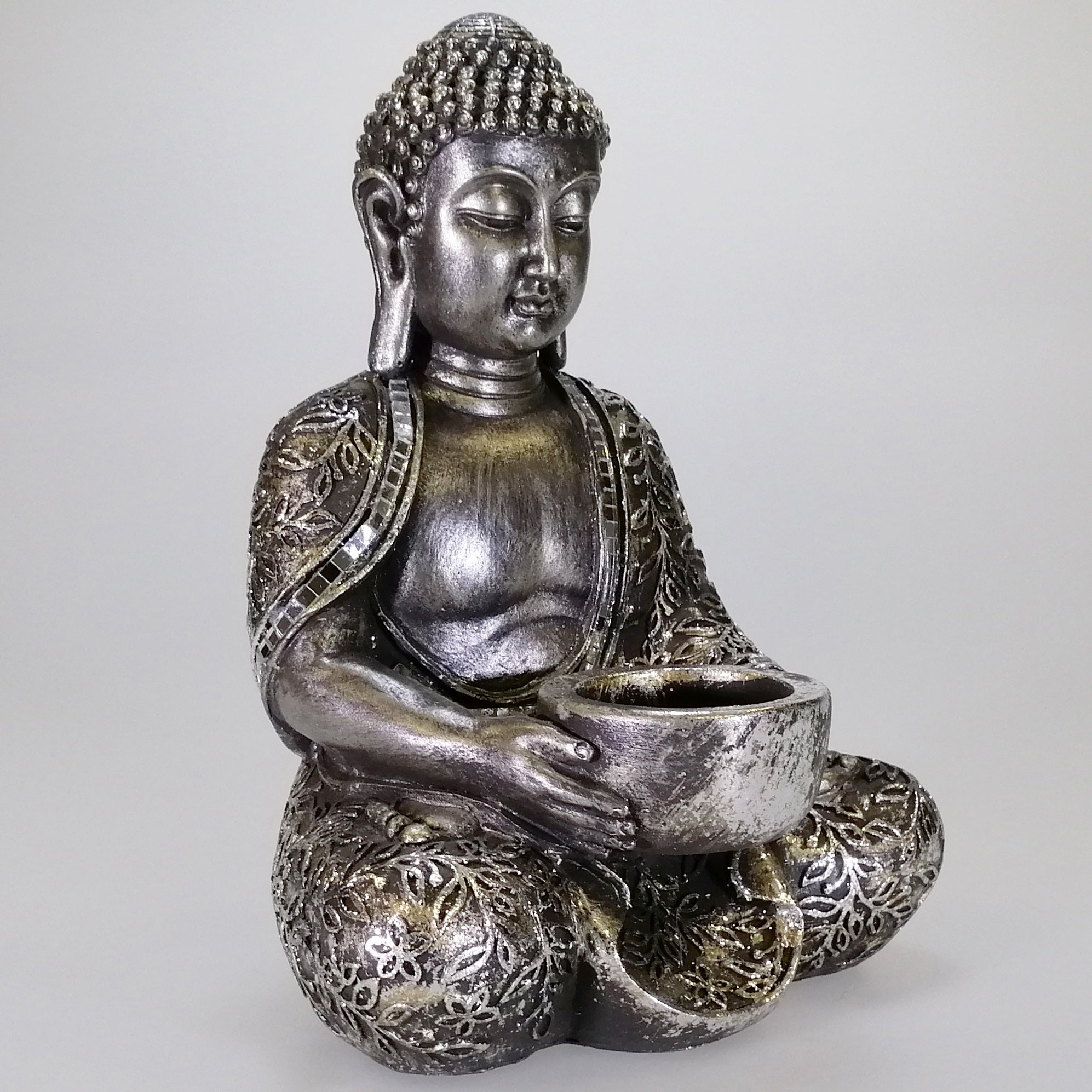 Buddha Candle Holder - Painted Silver