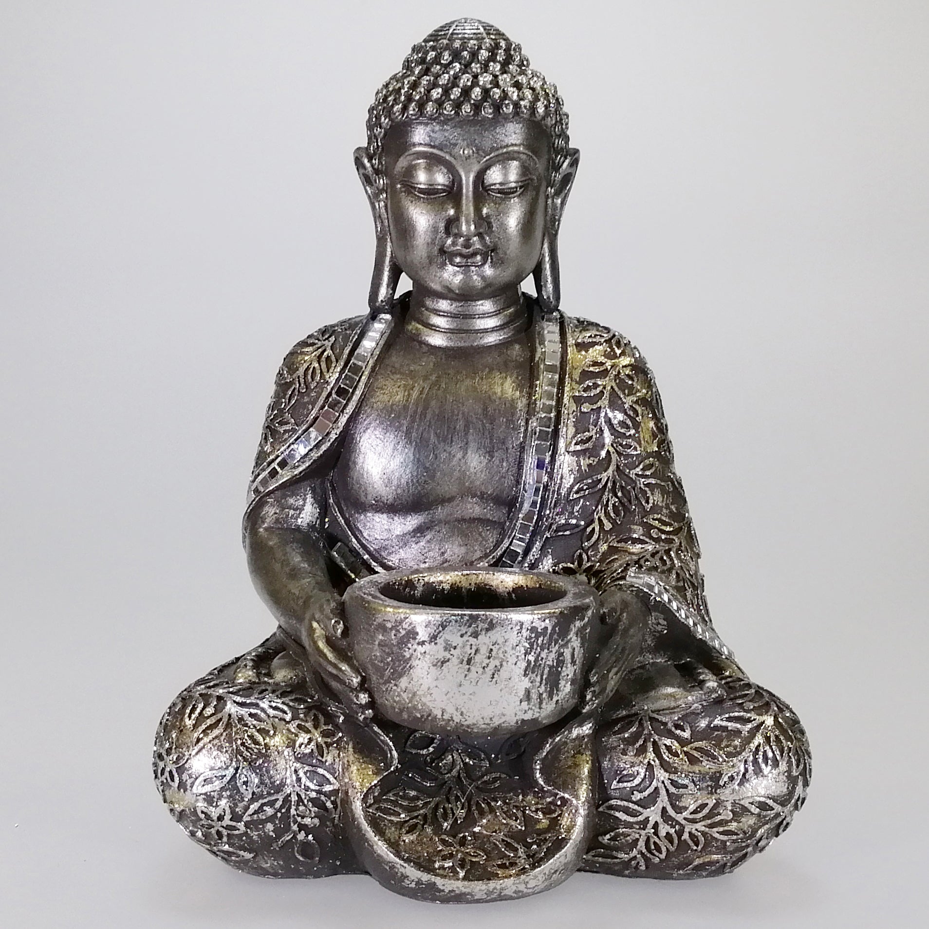 Buddha Candle Holder - Painted Silver