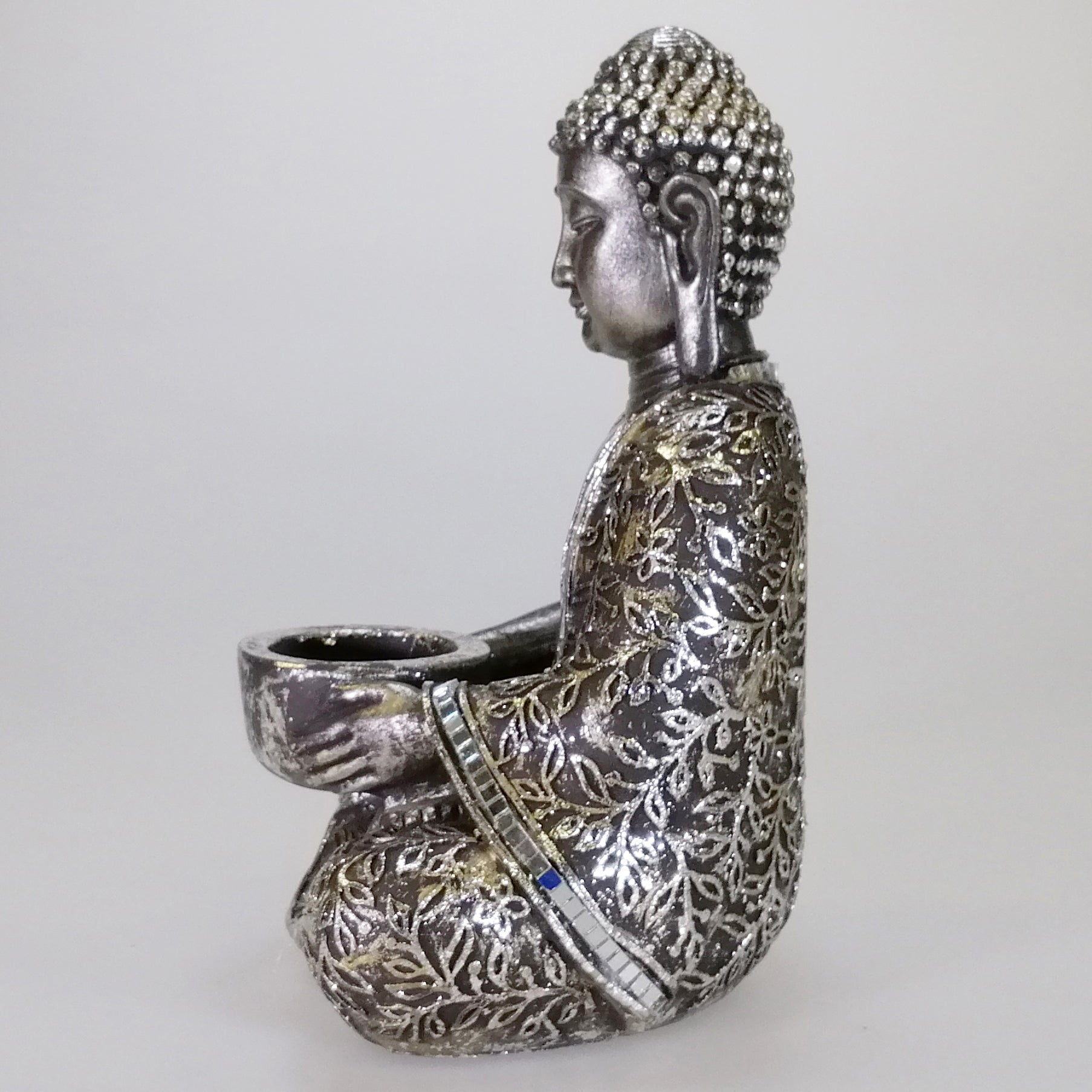 Buddha Candle Holder - Painted Silver