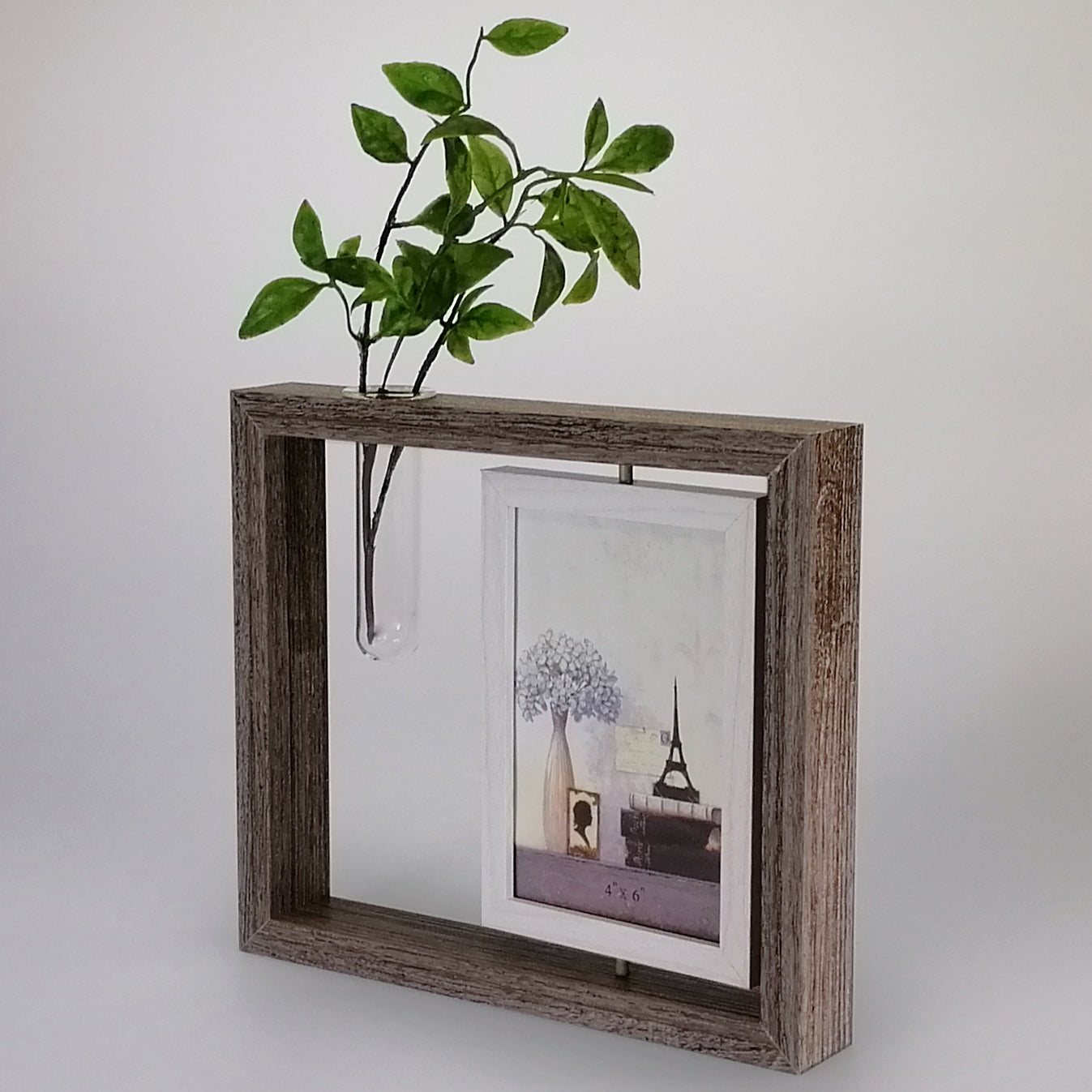 Dark Mirror Spin Photo Frame With Tube Vase - 4"x 6"