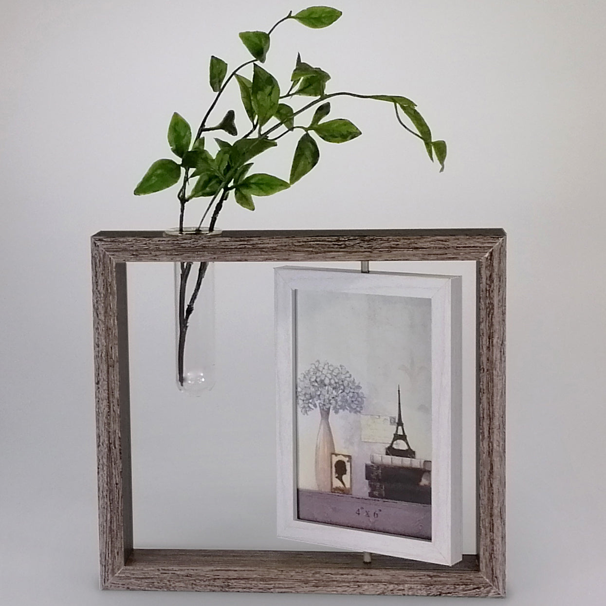 Dark Mirror Spin Photo Frame With Tube Vase - 4"x 6"