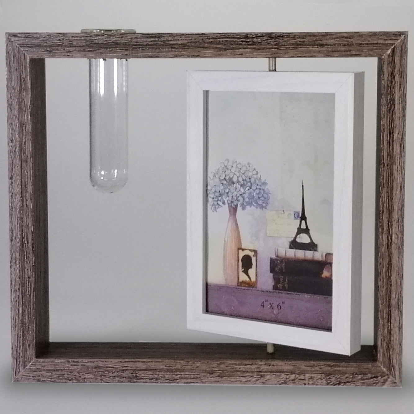 Dark Mirror Spin Photo Frame With Tube Vase - 4"x 6"