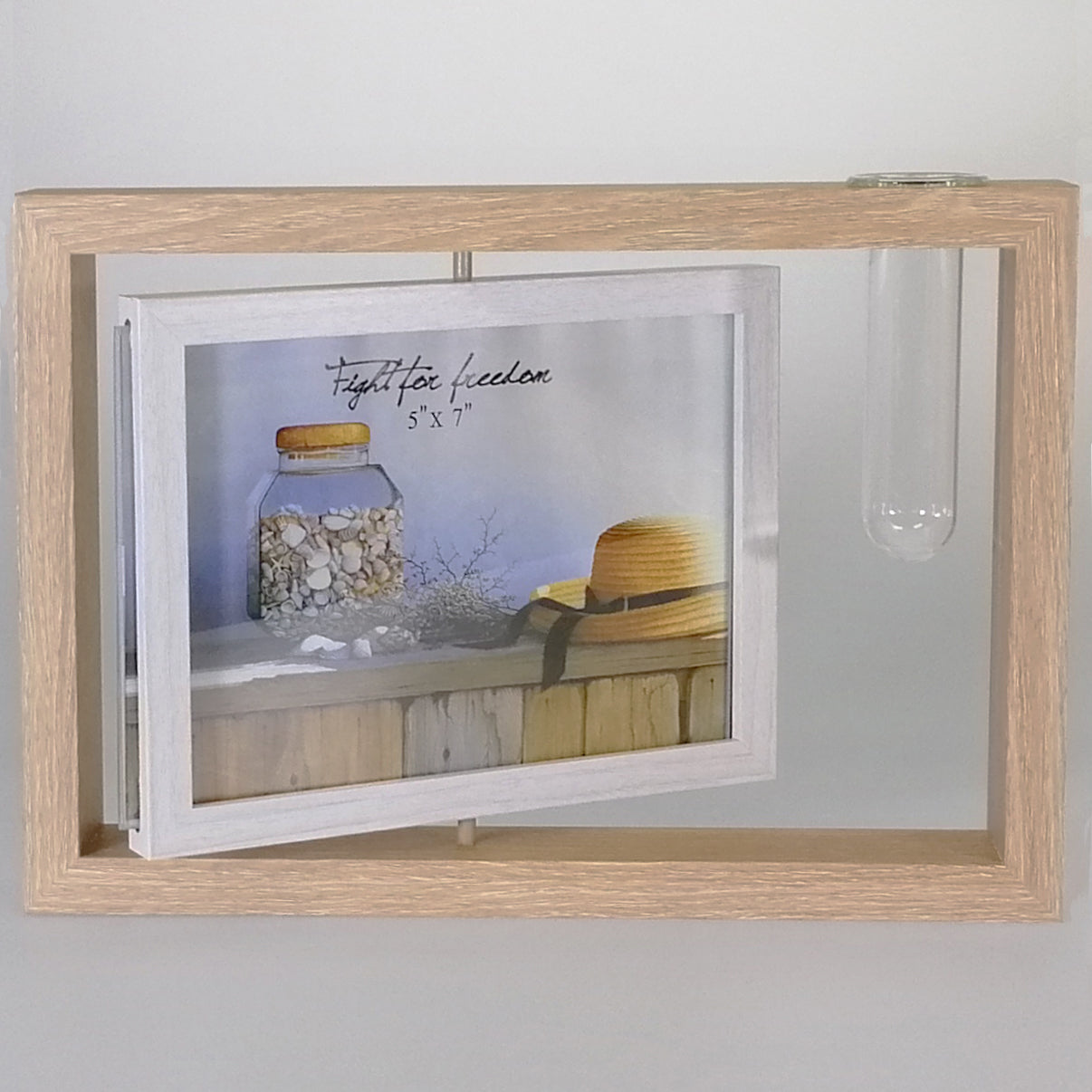 Light Mirror Spin Photo Frame With Tube Vase - 5"x 7"
