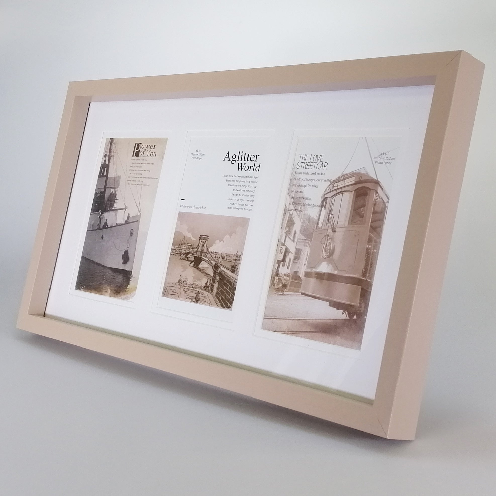 Matte Bevel Photo Frame - Natural - Three 6"x 4" Photos