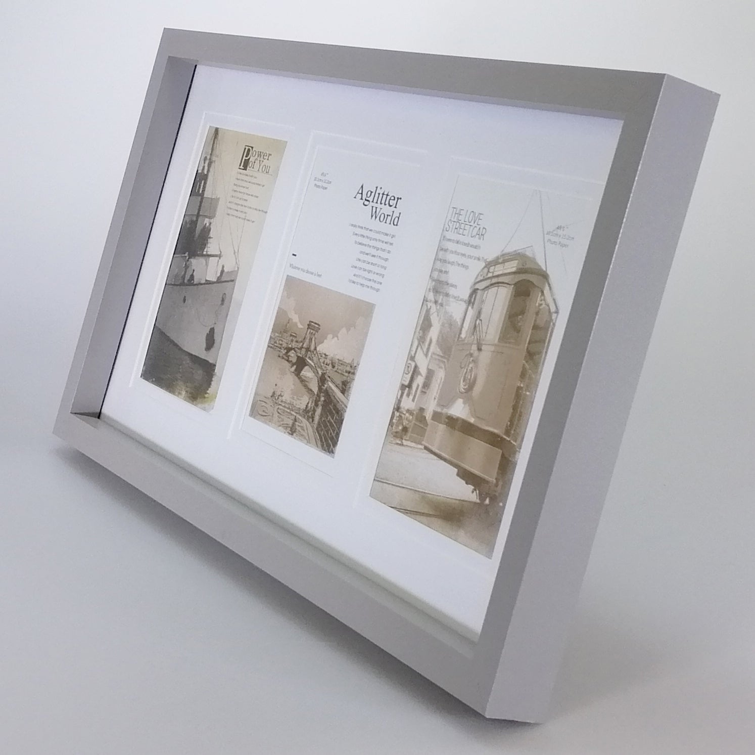 Matte Bevel Photo Frame - Grey - Three 6"x 4" Photos