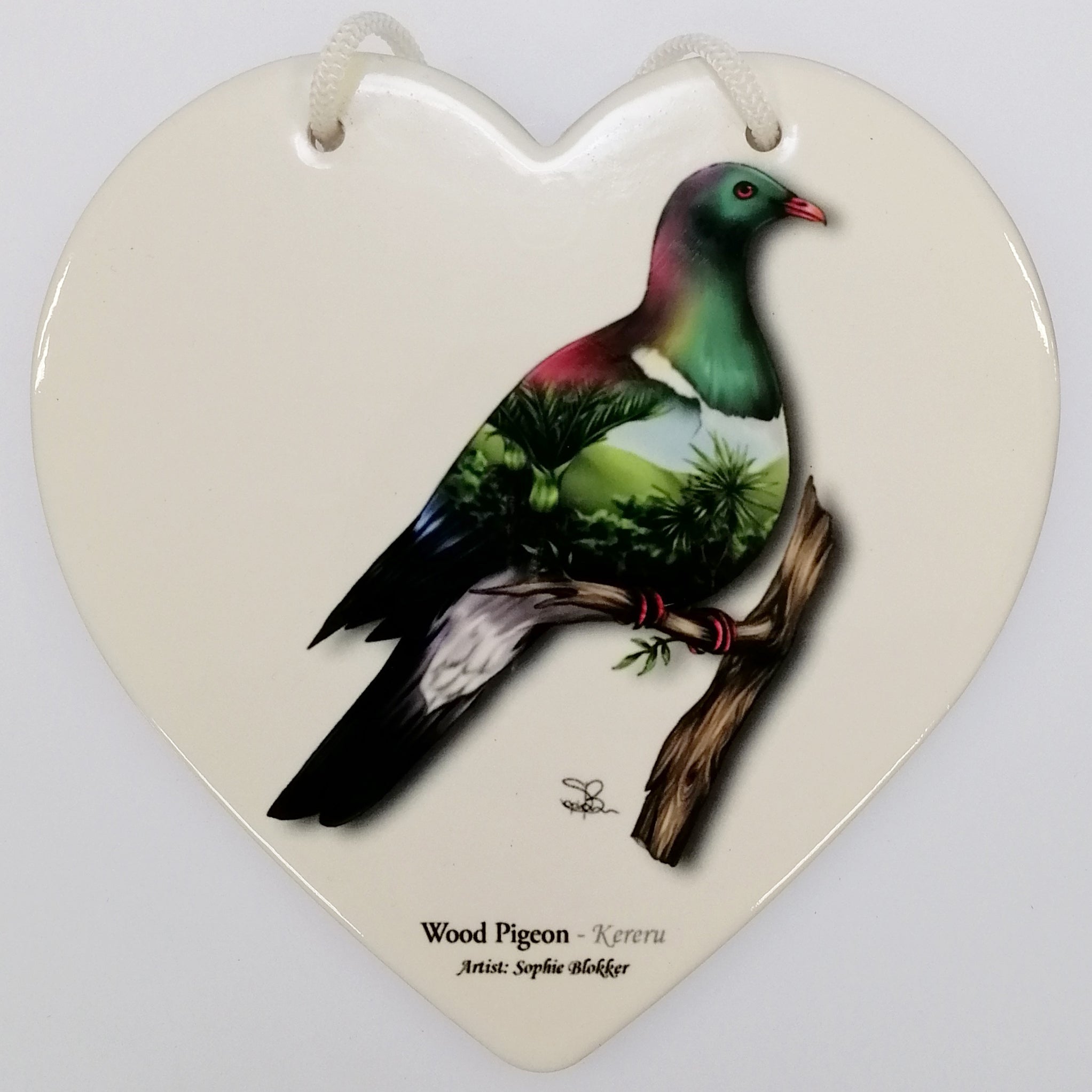Sophie Blokker - Wood Pigeon Ceramic Heart Wall Hanging