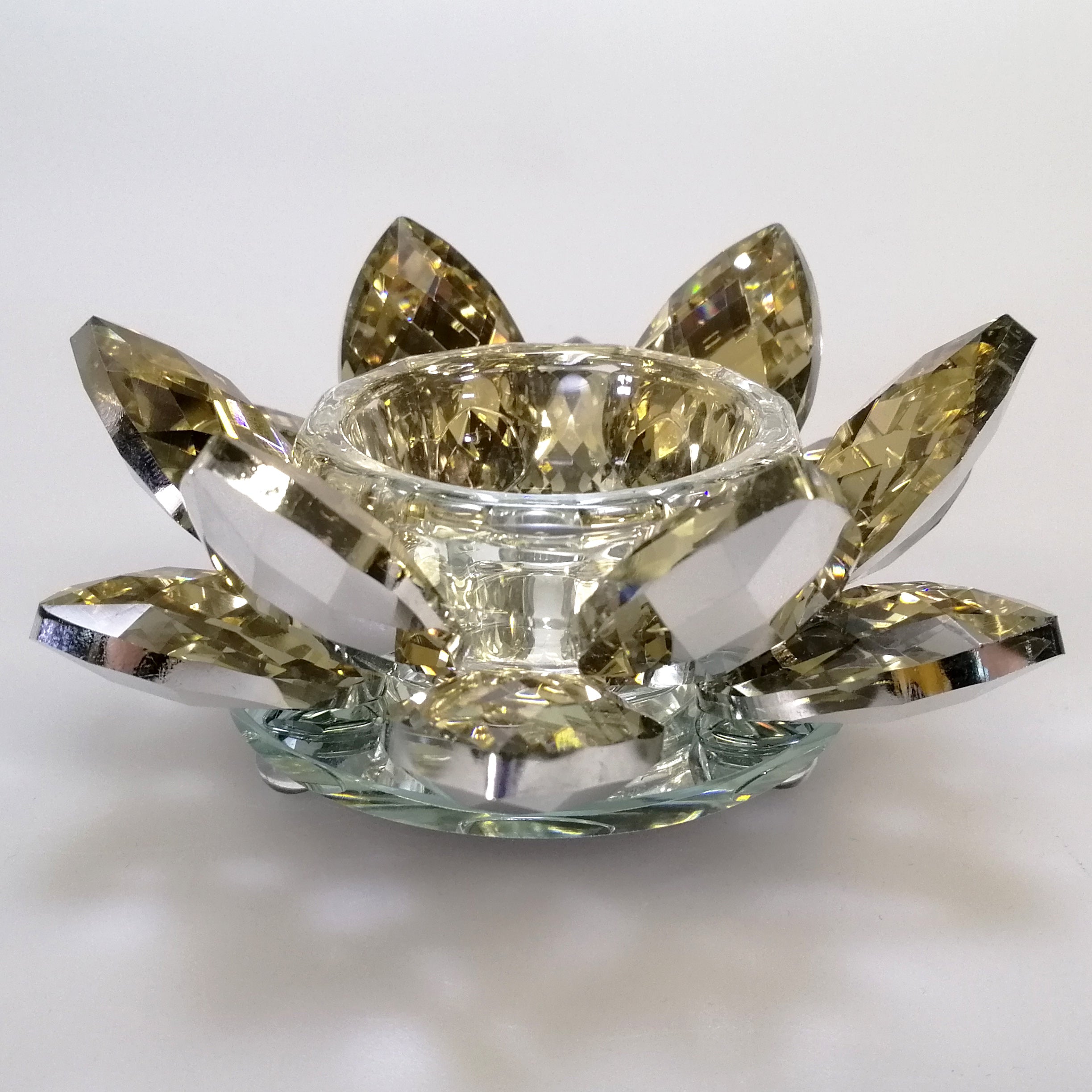 Gold Tinge Glass Flower Tealight Holder