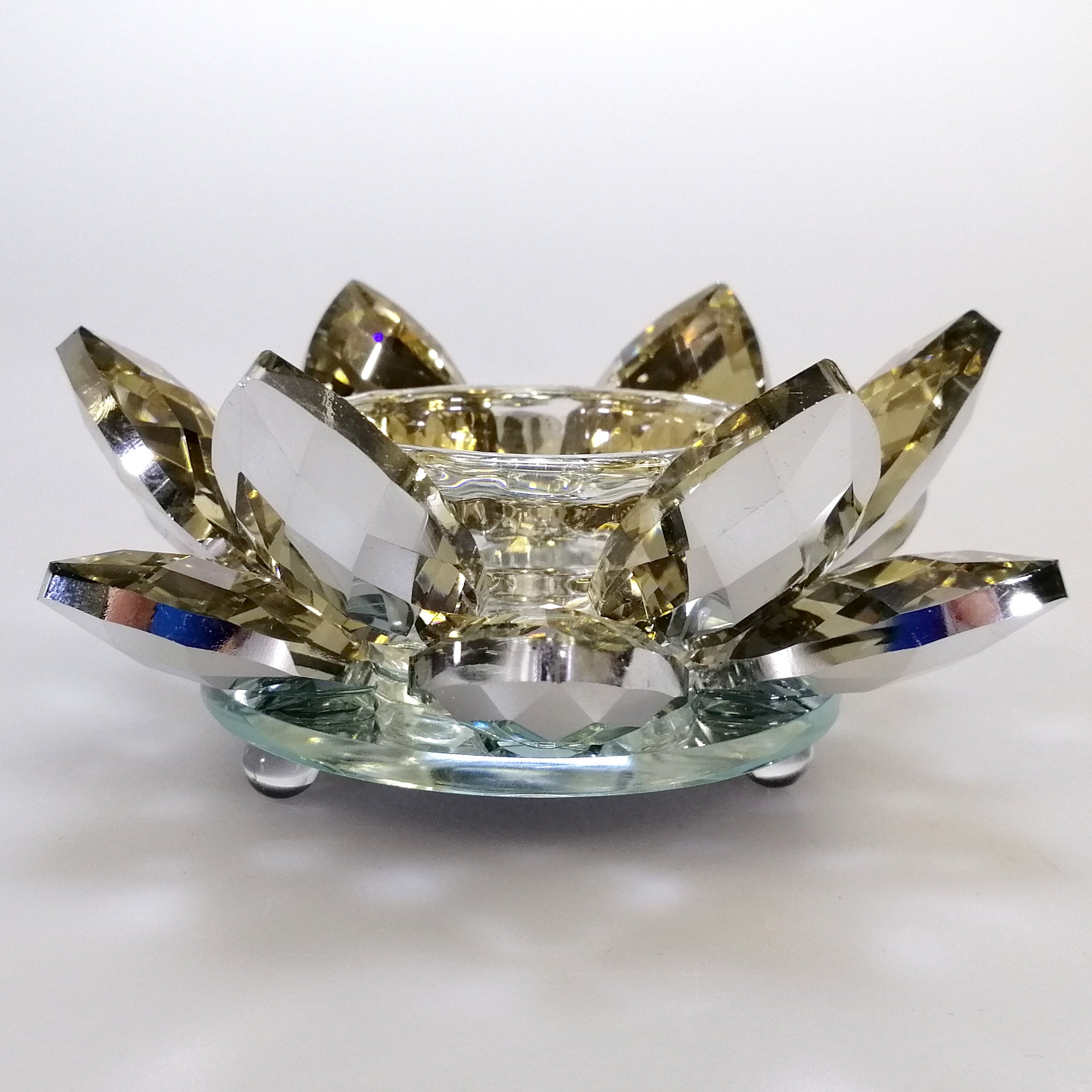 Gold Tinge Glass Flower Tealight Holder