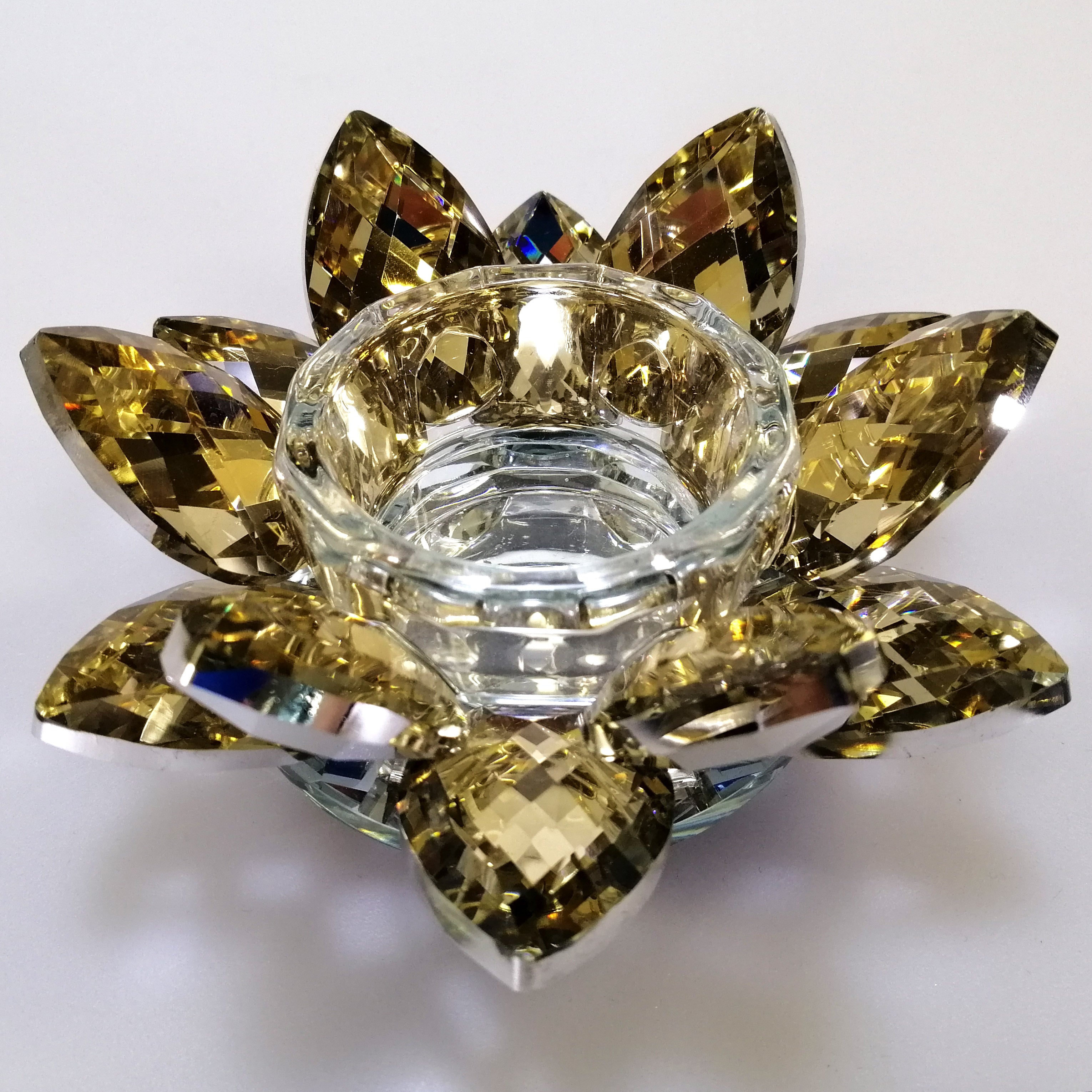 Gold Tinge Glass Flower Tealight Holder