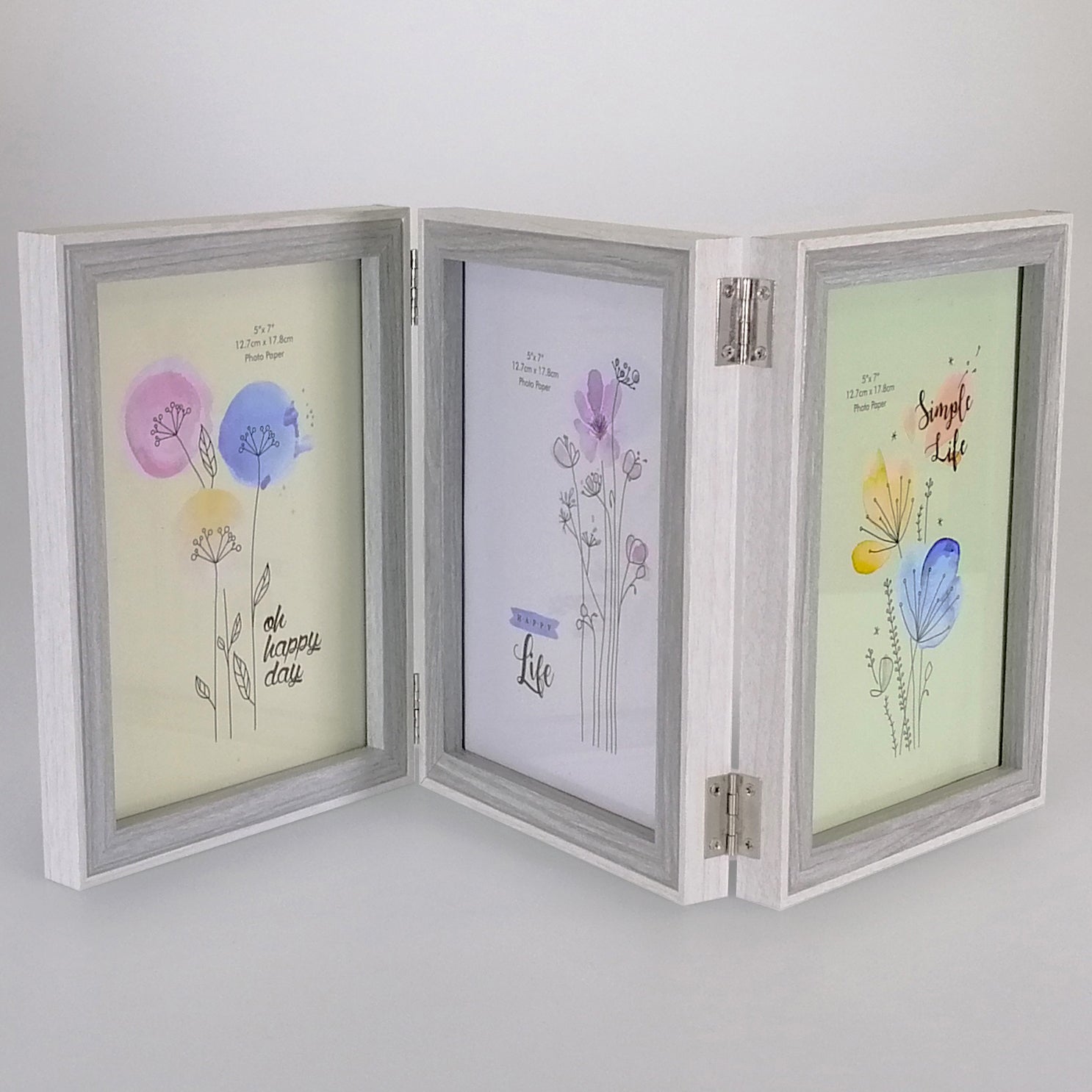 Grey Hinged Triple Photo Frame - 5"x 7"