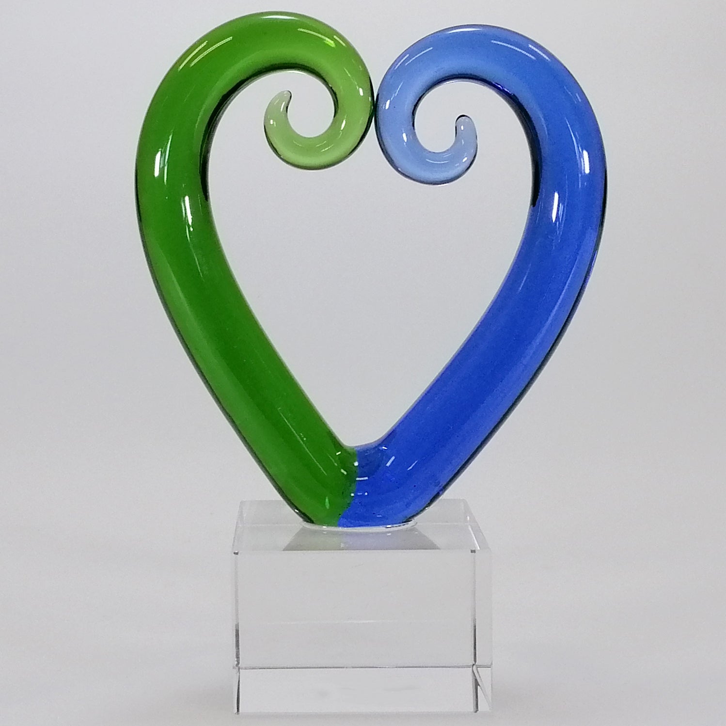 Green and Blue Glass Heart Fronds Sculpture